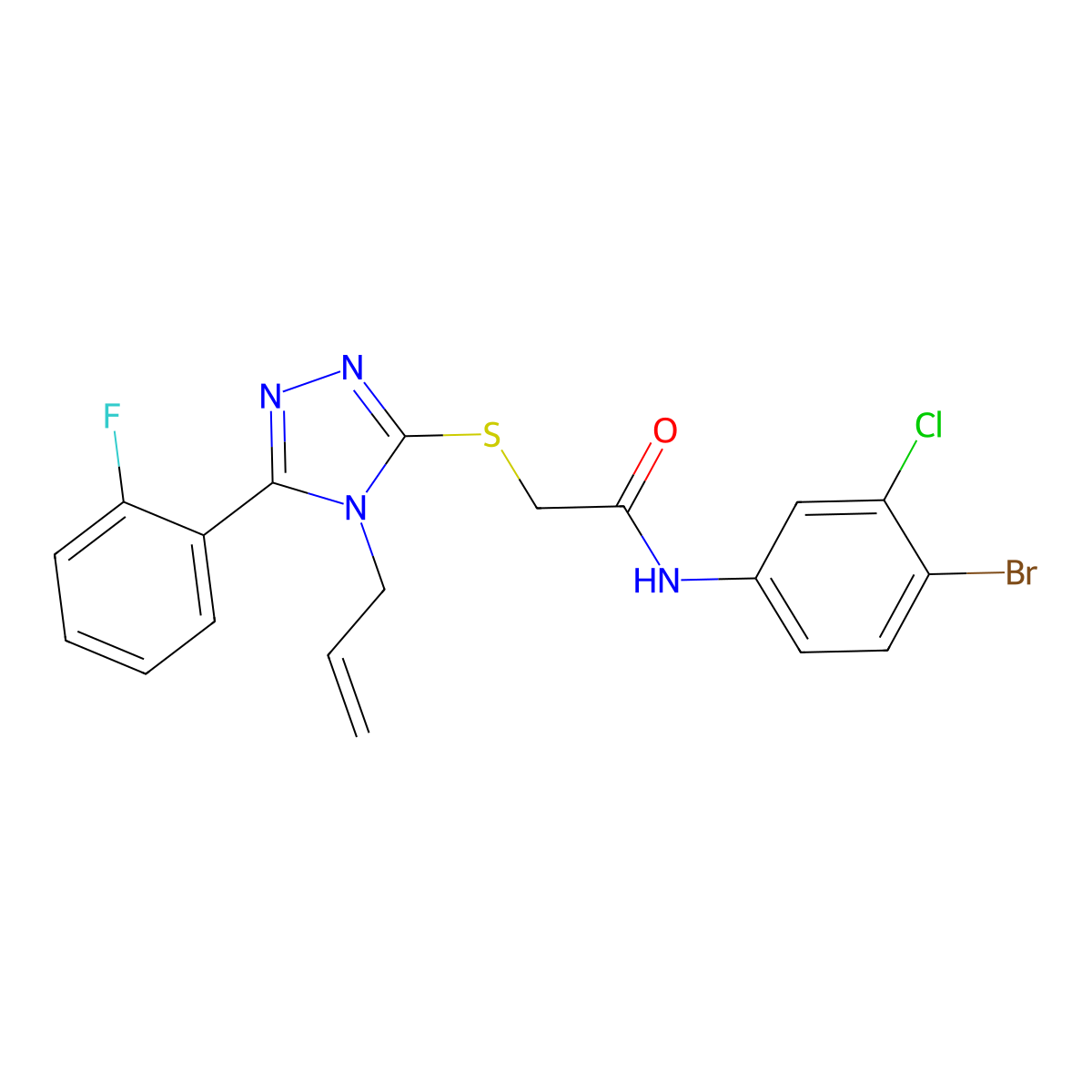 N-(4-bromo-3-chlorophenyl)-2-[[5-(2-fluorophenyl)-4-prop-2-enyl-1,2,4-triazol-3-yl]sulfanyl]acetamide molecular structure, CAS 714281-95-5