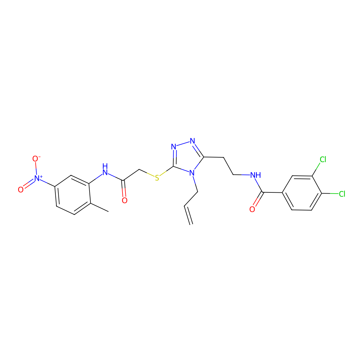3,4-dichloro-N-[2-[5-[2-(2-methyl-5-nitroanilino)-2-oxoethyl]sulfanyl-4-prop-2-enyl-1,2,4-triazol-3-yl]ethyl]benzamide molecular structure, CAS 714282-02-7