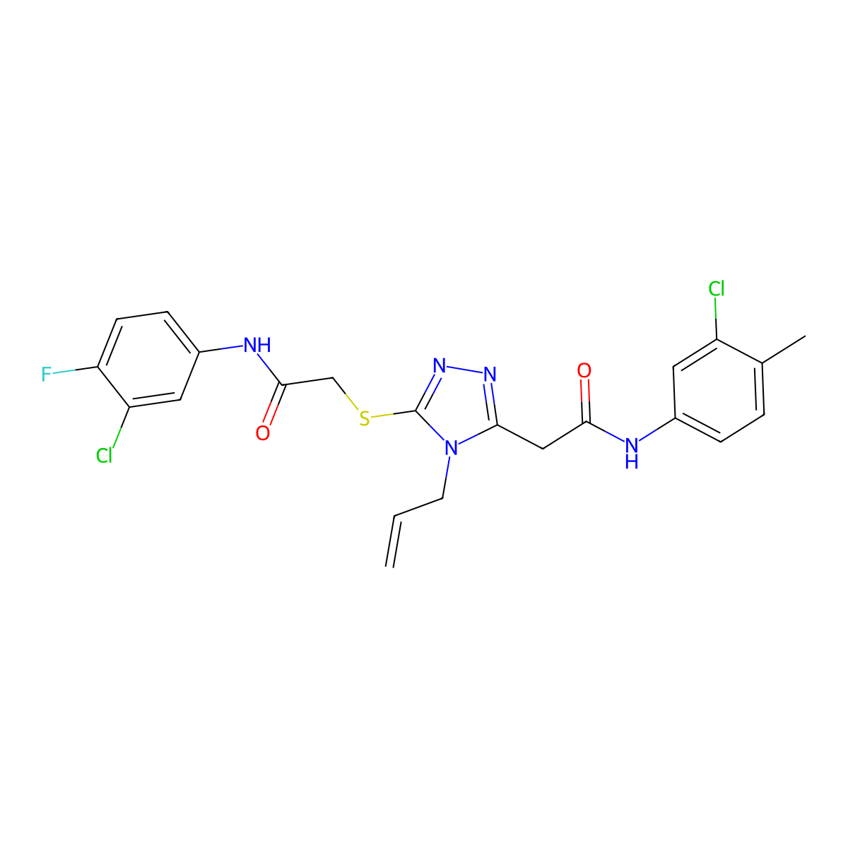 2-[5-[2-(3-chloro-4-fluoroanilino)-2-oxoethyl]sulfanyl-4-prop-2-enyl-1,2,4-triazol-3-yl]-N-(3-chloro-4-methylphenyl)acetamide molecular structure, CAS 714282-04-9