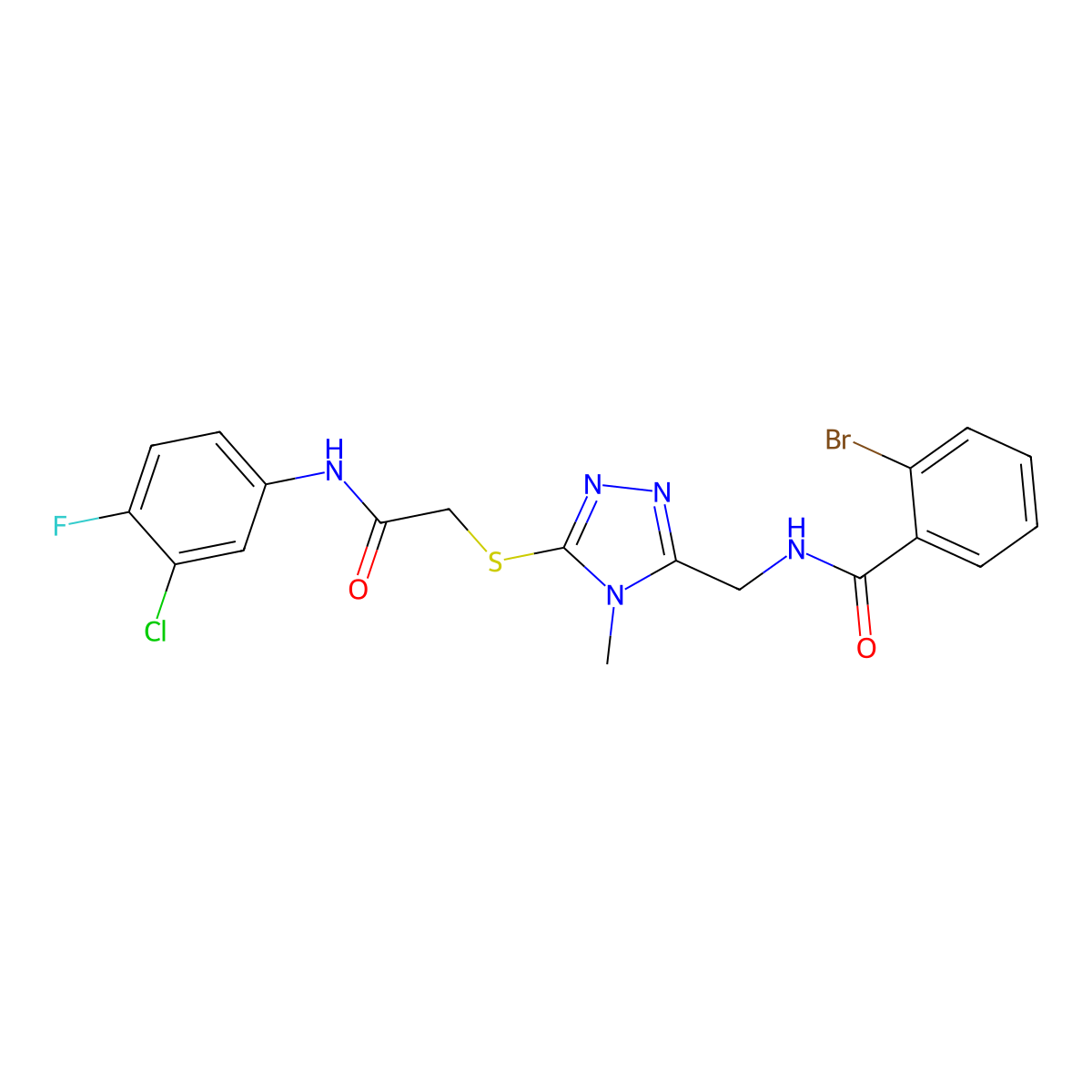 2-bromo-N-[[5-[2-(3-chloro-4-fluoroanilino)-2-oxoethyl]sulfanyl-4-methyl-1,2,4-triazol-3-yl]methyl]benzamide molecular structure, CAS 714282-05-0