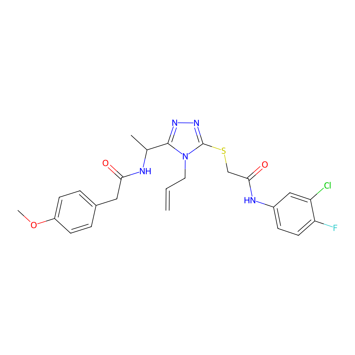 N-{1-[5-({2-[(3-chloro-4-fluorophenyl)amino]-2-oxoethyl}sulfanyl)-4-(prop-2-en-1-yl)-4H-1,2,4-triazol-3-yl]ethyl}-2-(4-methoxyphenyl)acetamide molecular structure, CAS 714282-06-1