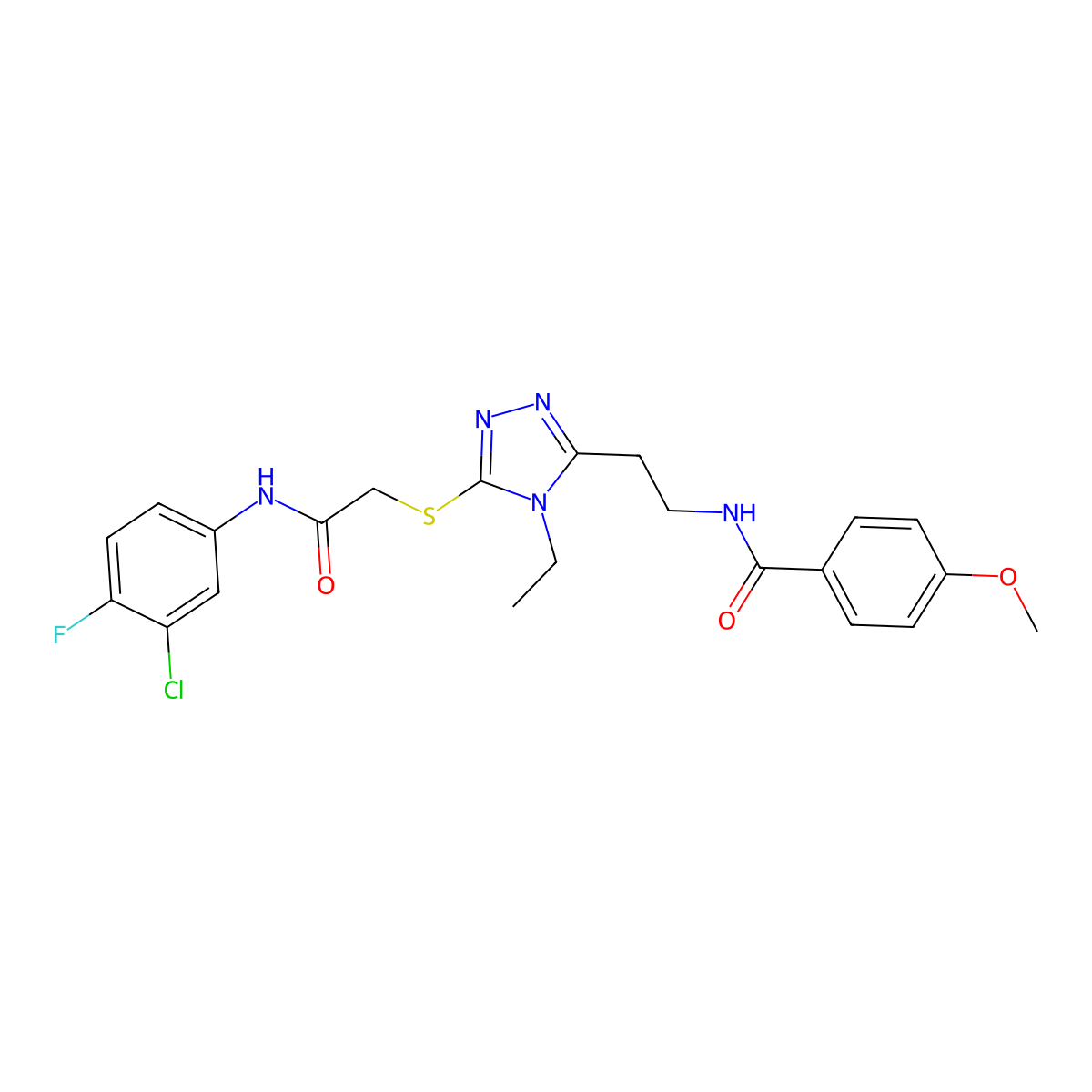 N-[2-[5-[2-(3-chloro-4-fluoroanilino)-2-oxoethyl]sulfanyl-4-ethyl-1,2,4-triazol-3-yl]ethyl]-4-methoxybenzamide molecular structure, CAS 714282-08-3