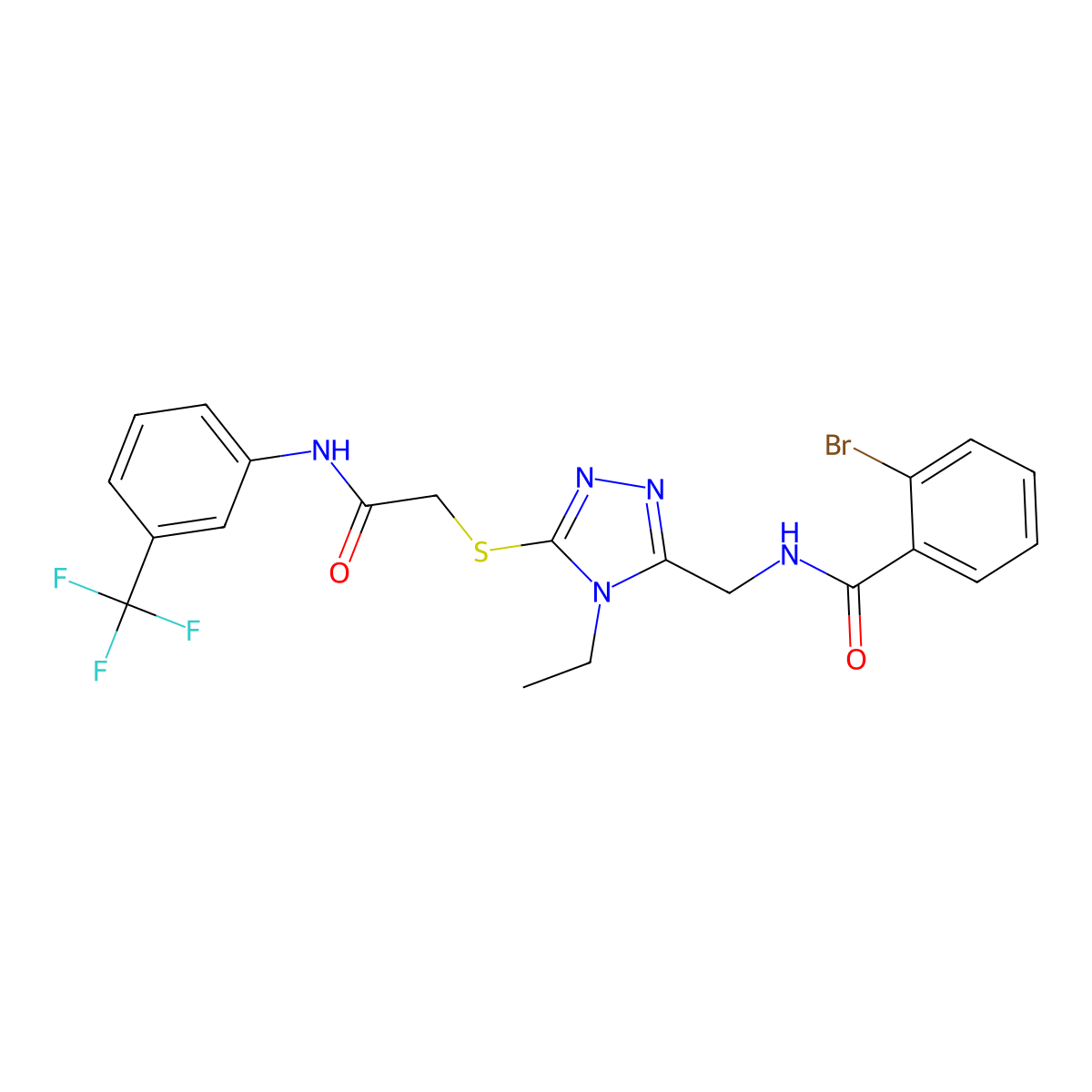 2-bromo-N-[[4-ethyl-5-[2-oxo-2-[3-(trifluoromethyl)anilino]ethyl]sulfanyl-1,2,4-triazol-3-yl]methyl]benzamide molecular structure, CAS 714282-09-4