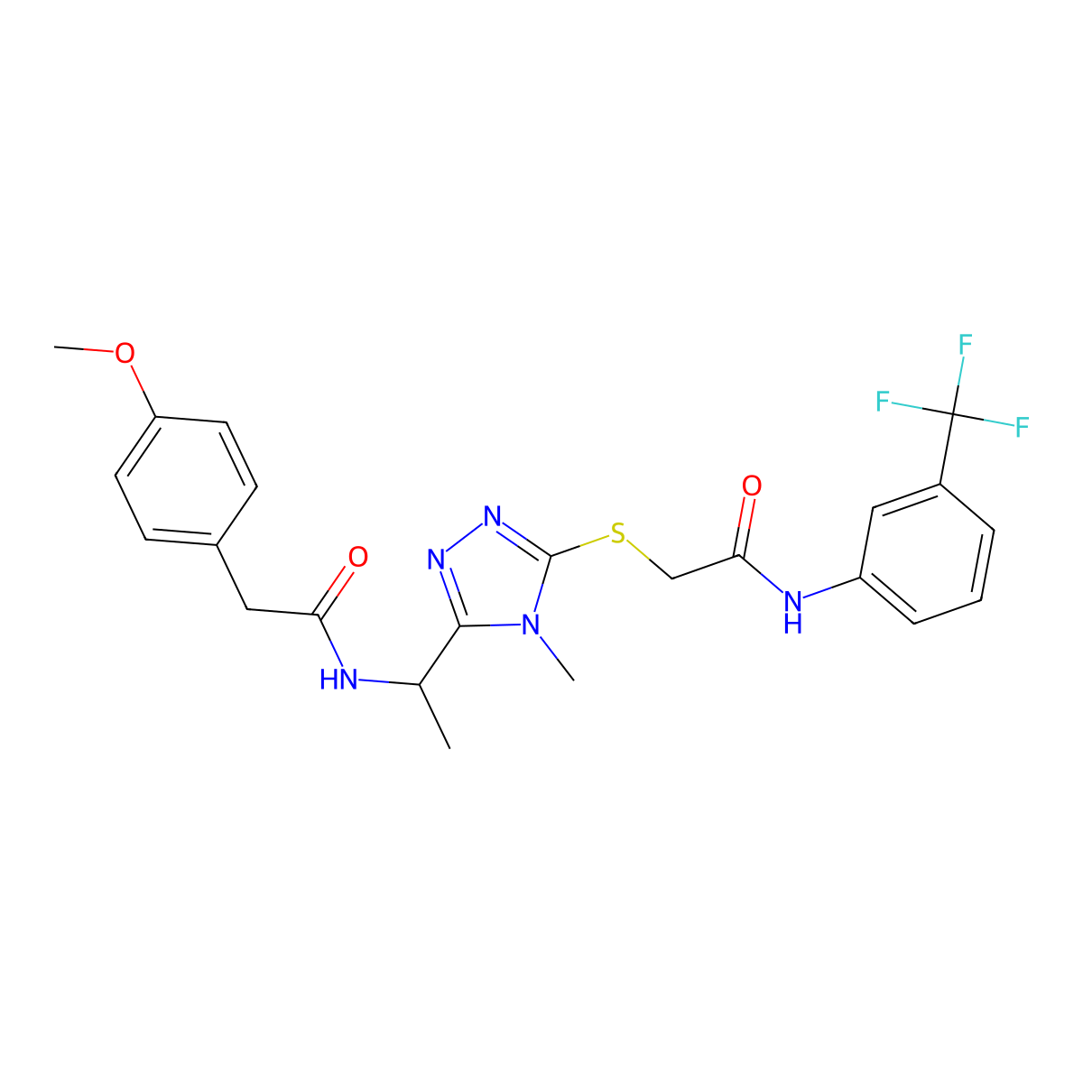 2-(4-methoxyphenyl)-N-[1-[4-methyl-5-[2-oxo-2-[3-(trifluoromethyl)anilino]ethyl]sulfanyl-1,2,4-triazol-3-yl]ethyl]acetamide molecular structure, CAS 714282-12-9