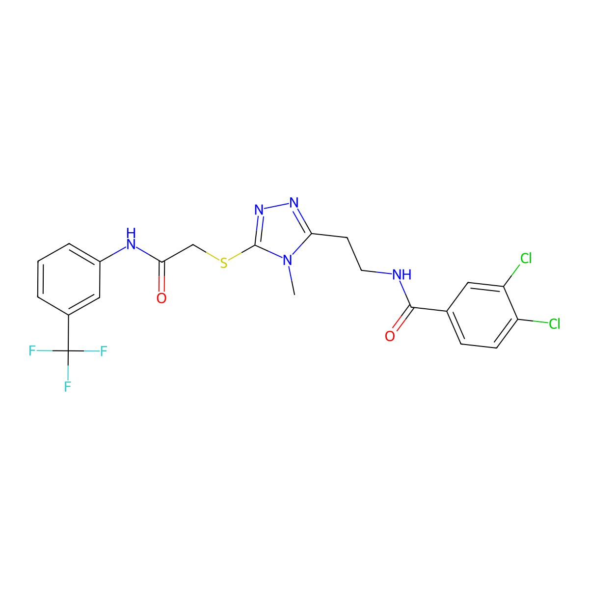 3,4-dichloro-N-[2-[4-methyl-5-[2-oxo-2-[3-(trifluoromethyl)anilino]ethyl]sulfanyl-1,2,4-triazol-3-yl]ethyl]benzamide molecular structure, CAS 714282-13-0