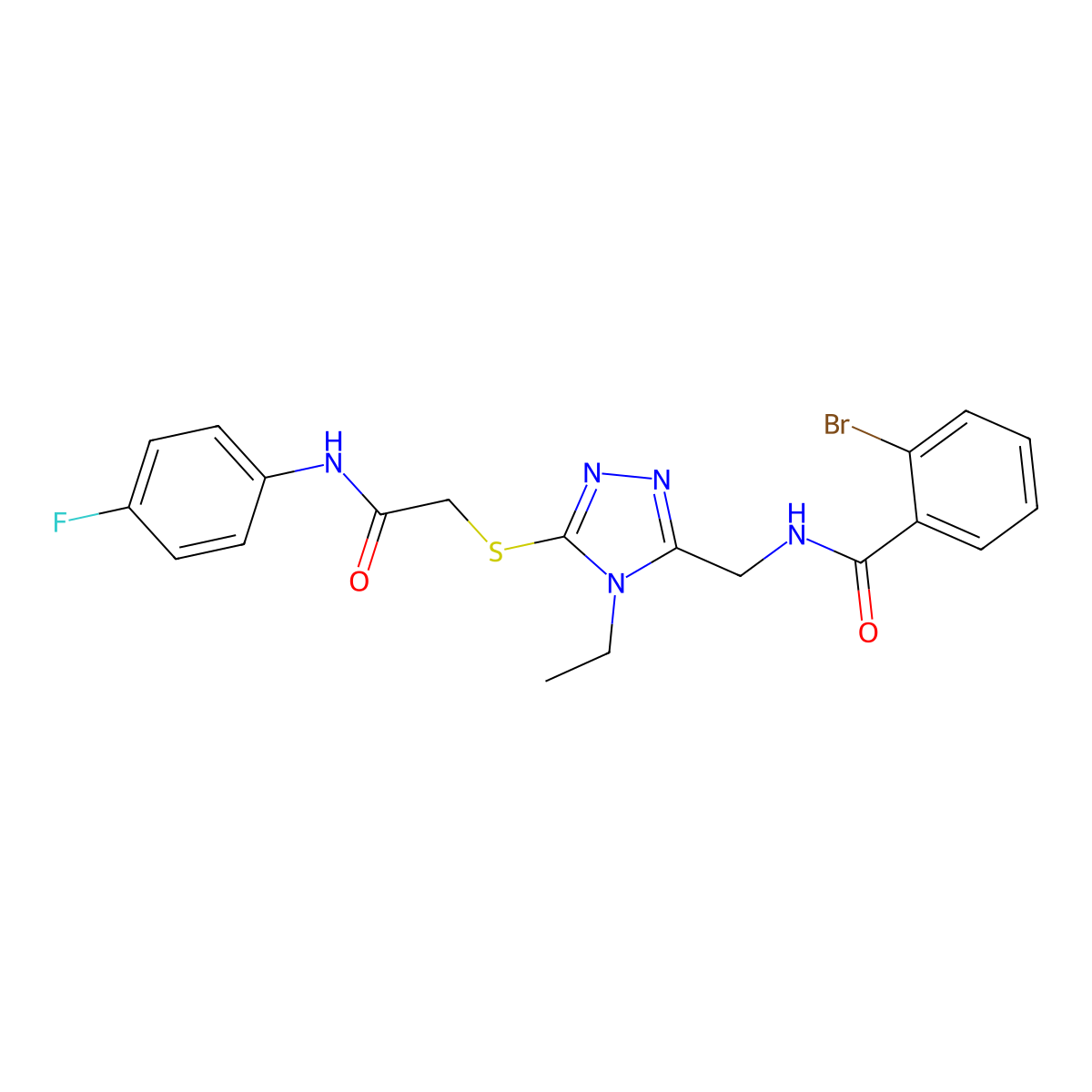 2-bromo-N-[[4-ethyl-5-[2-(4-fluoroanilino)-2-oxoethyl]sulfanyl-1,2,4-triazol-3-yl]methyl]benzamide molecular structure, CAS 714282-15-2