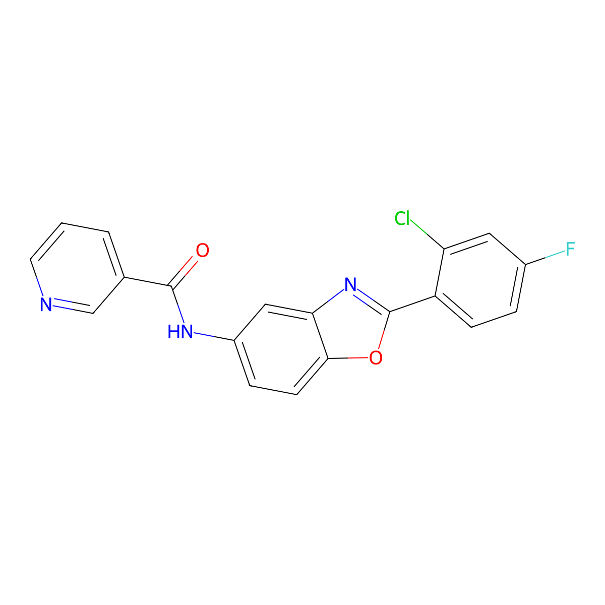 N-[2-(2-chloro-4-fluorophenyl)-1,3-benzoxazol-5-yl]pyridine-3-carboxamide molecular structure, CAS 714282-37-8