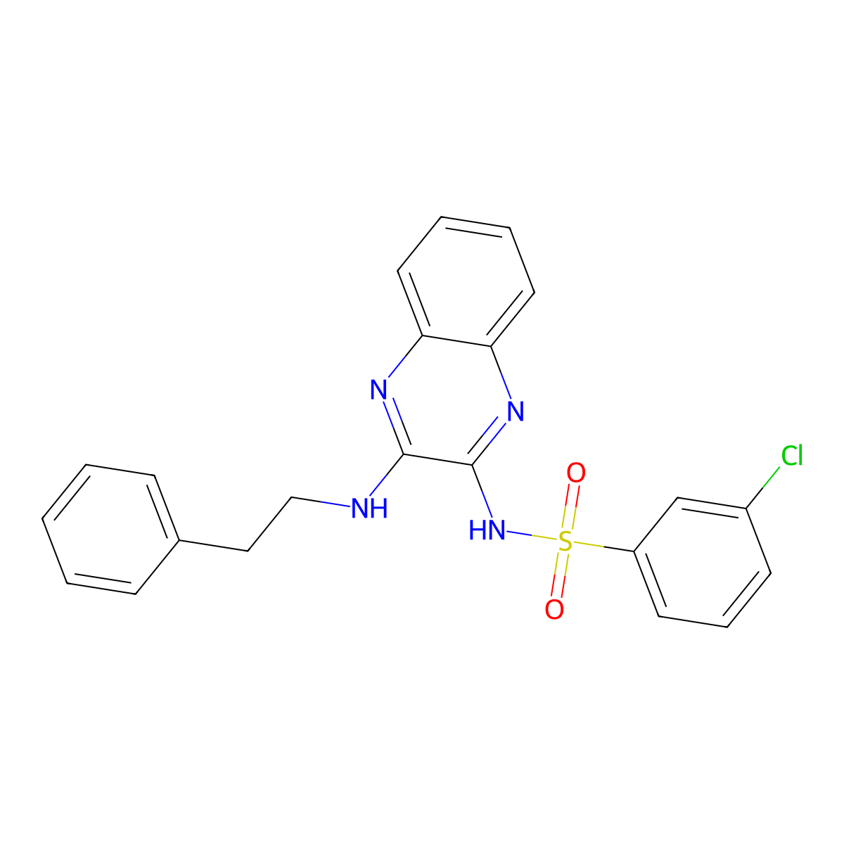 3-chloro-N-{3-[(2-phenylethyl)amino]quinoxalin-2-yl}benzenesulfonamide molecular structure, CAS 714283-09-7