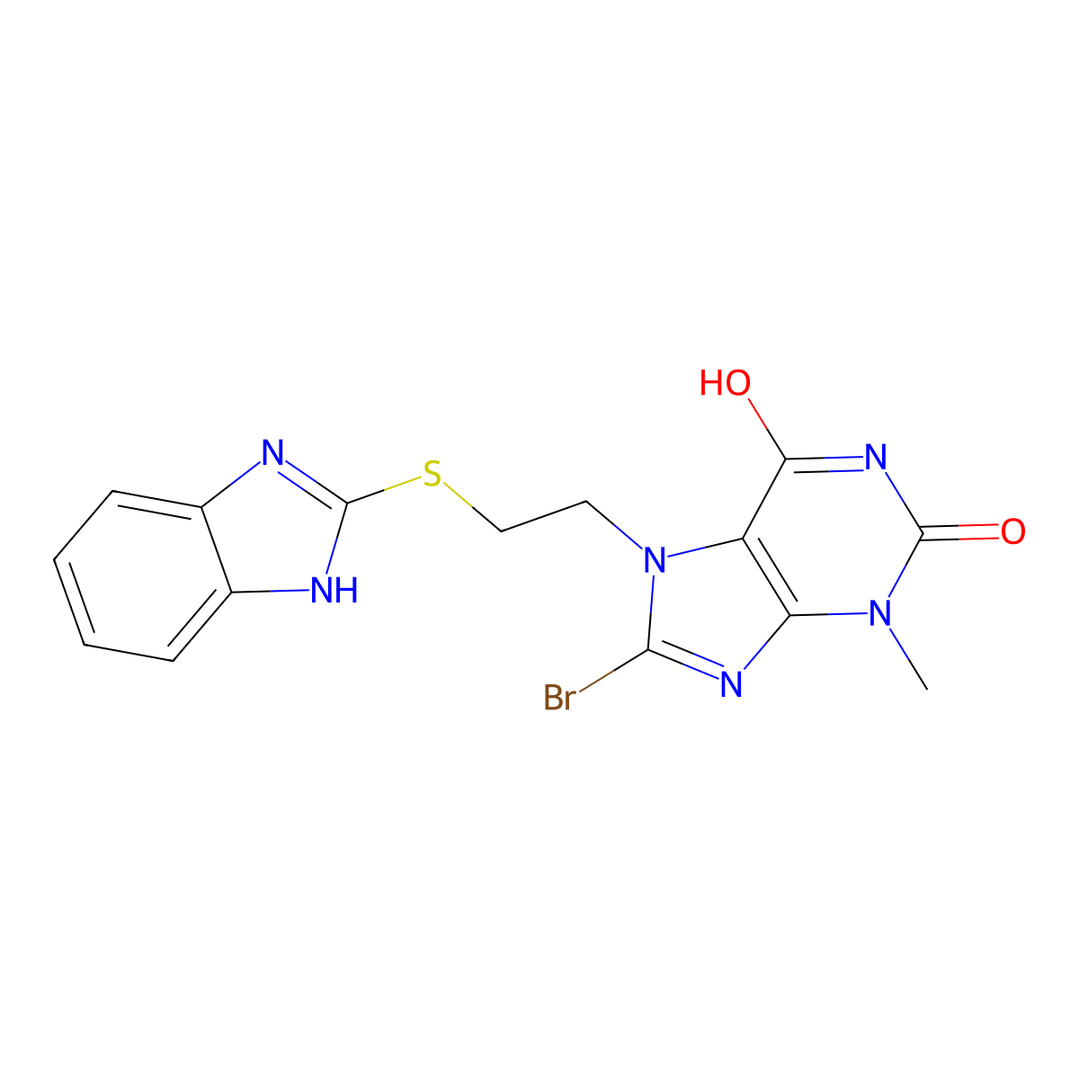 7-(2-((1H-benzo[d]imidazol-2-yl)thio)ethyl)-8-bromo-3-methyl-1H-purine-2,6(3H,7H)-dione molecular structure, CAS 714283-46-2