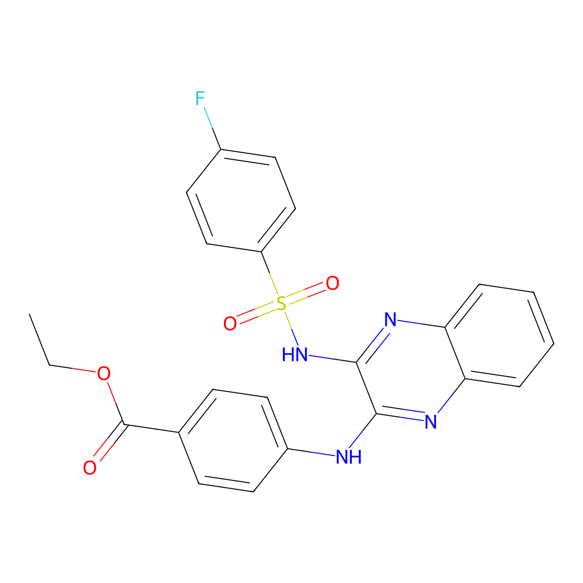 Ethyl 4-[[3-[(4-fluorophenyl)sulfonylamino]quinoxalin-2-yl]amino]benzoate molecular structure, CAS 714283-62-2