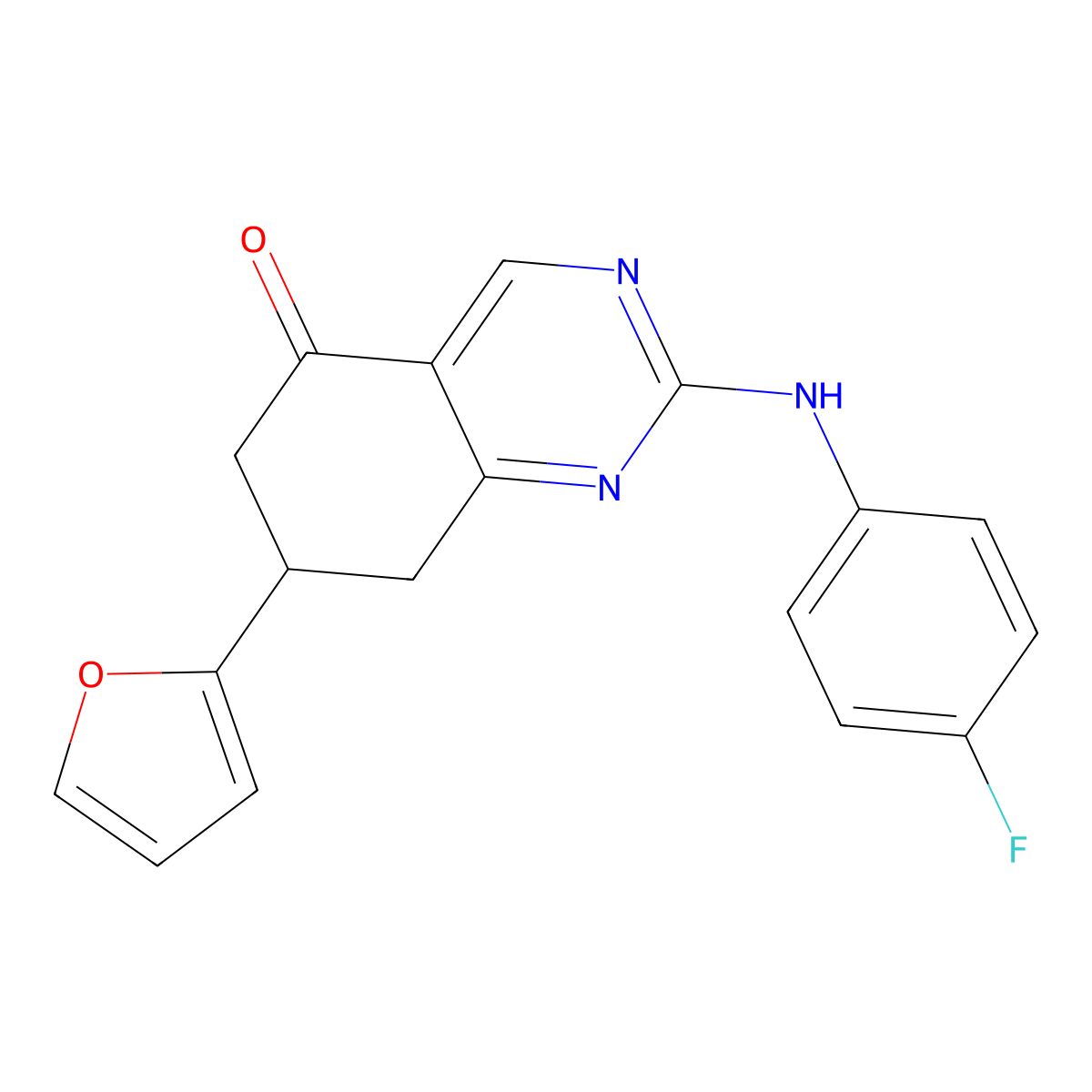 2-[(4-fluorophenyl)amino]-7-(furan-2-yl)-7,8-dihydroquinazolin-5(6H)-one molecular structure, CAS 714283-92-8