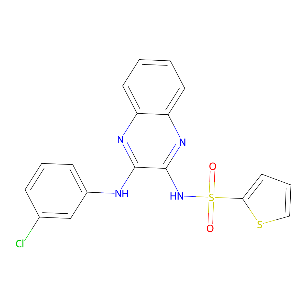 N-{3-[(3-chlorophenyl)amino]quinoxalin-2-yl}thiophene-2-sulfonamide molecular structure, CAS 714284-14-7