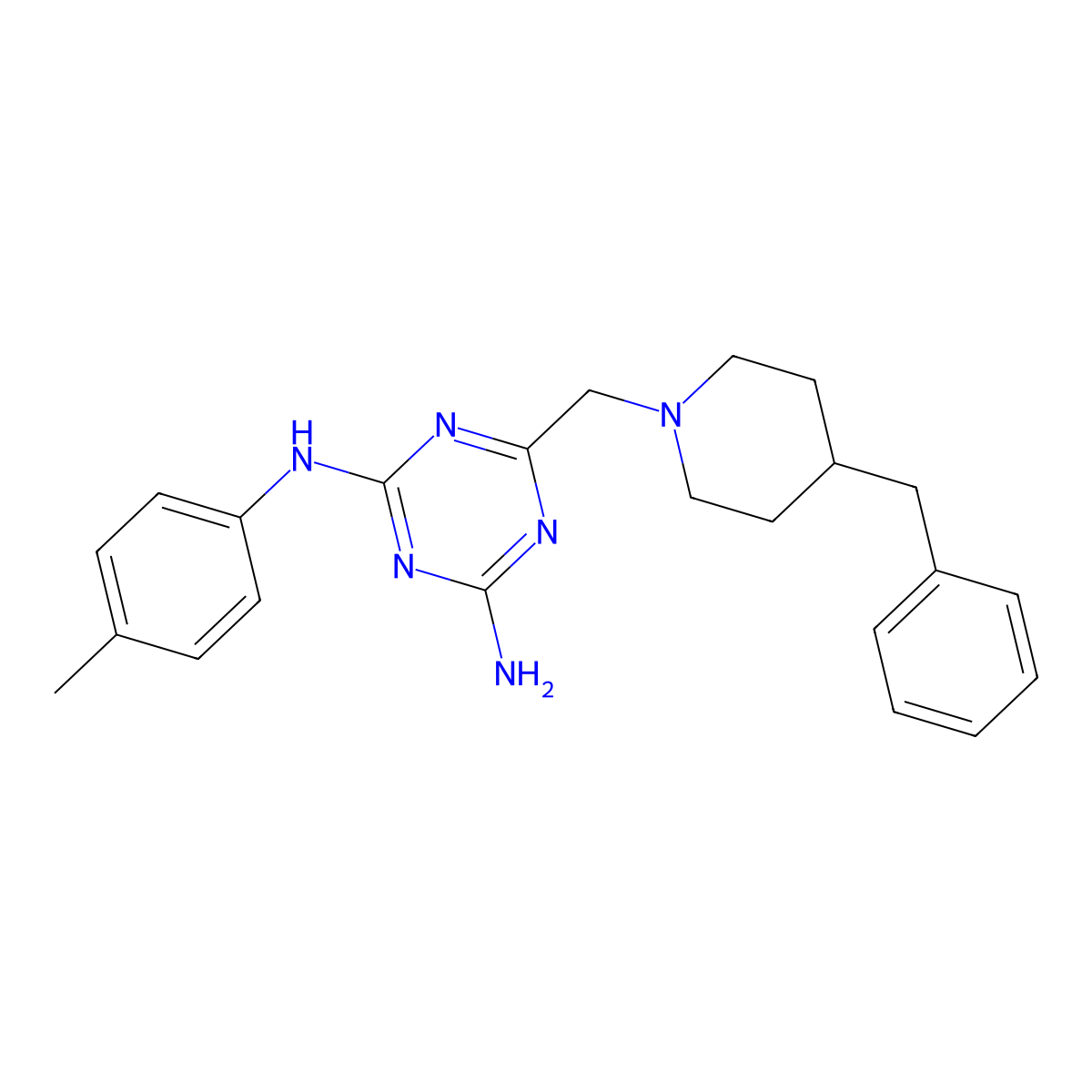6-[(4-benzylpiperidin-1-yl)methyl]-N-(4-methylphenyl)-1,3,5-triazine-2,4-diamine molecular structure, CAS 714285-55-9