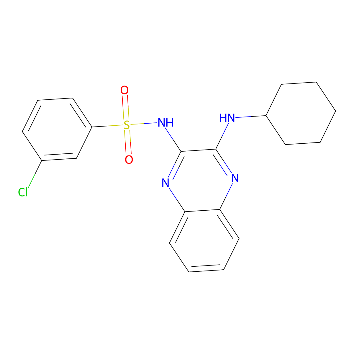 3-chloro-N-[3-(cyclohexylamino)quinoxalin-2-yl]benzenesulfonamide molecular structure, CAS 714285-63-9