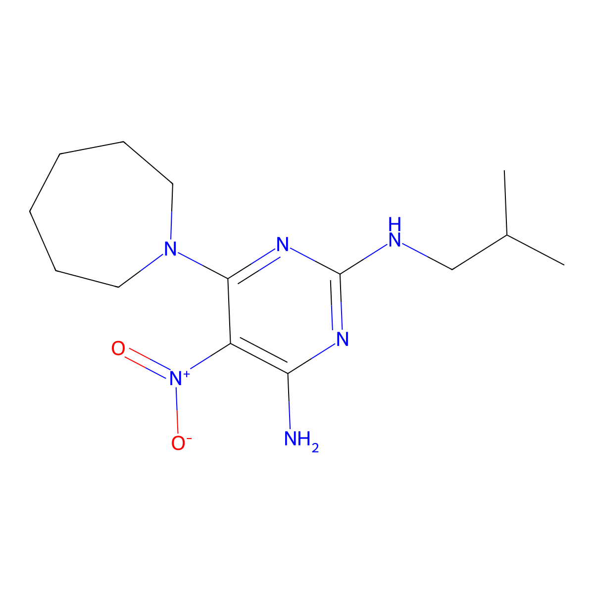 6-(azepan-1-yl)-2-N-(2-methylpropyl)-5-nitropyrimidine-2,4-diamine molecular structure, CAS 714286-32-5