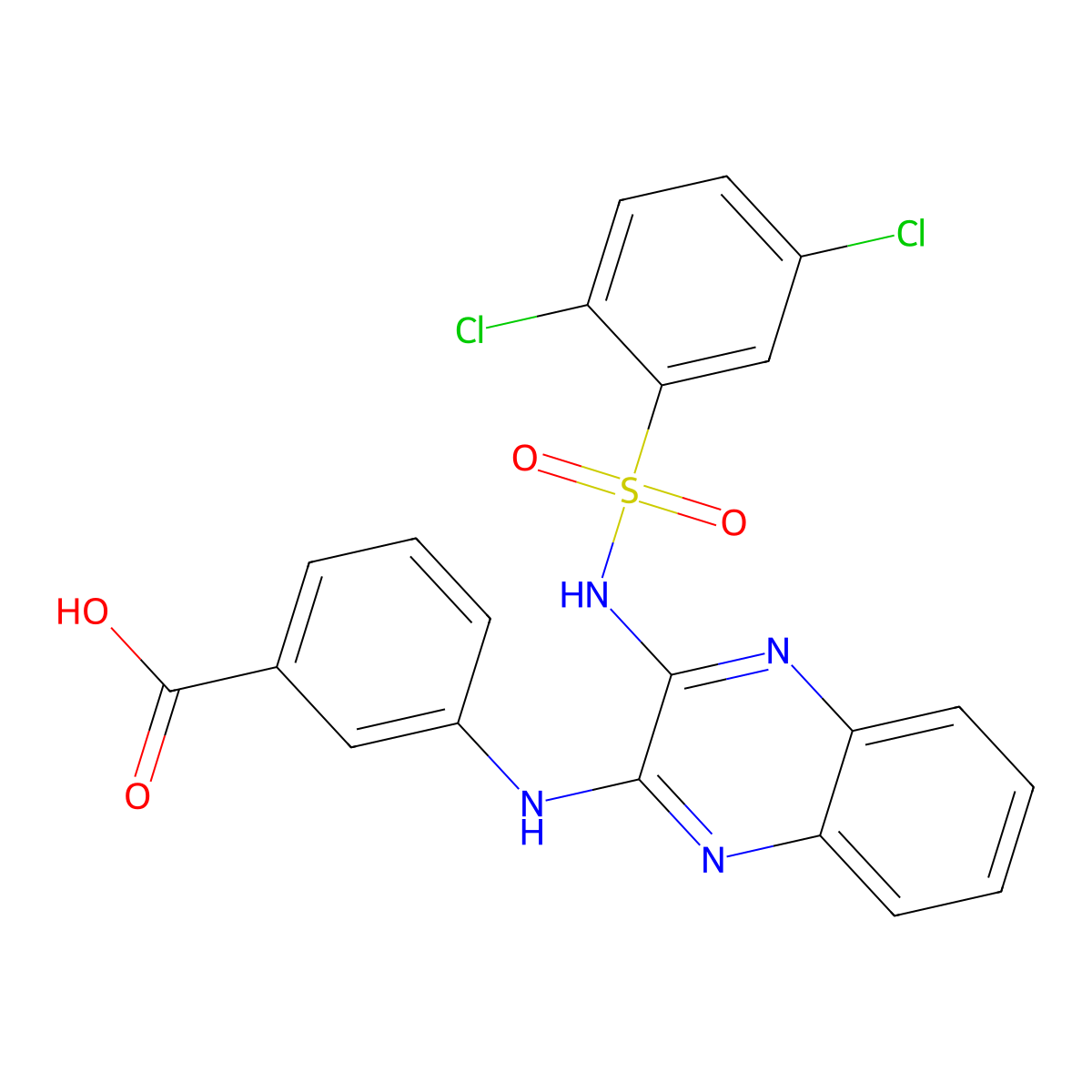 3-[(3-{[(2,5-Dichlorophenyl)sulfonyl]amino}quinoxalin-2-yl)amino]benzoic acid molecular structure, CAS 714286-68-7