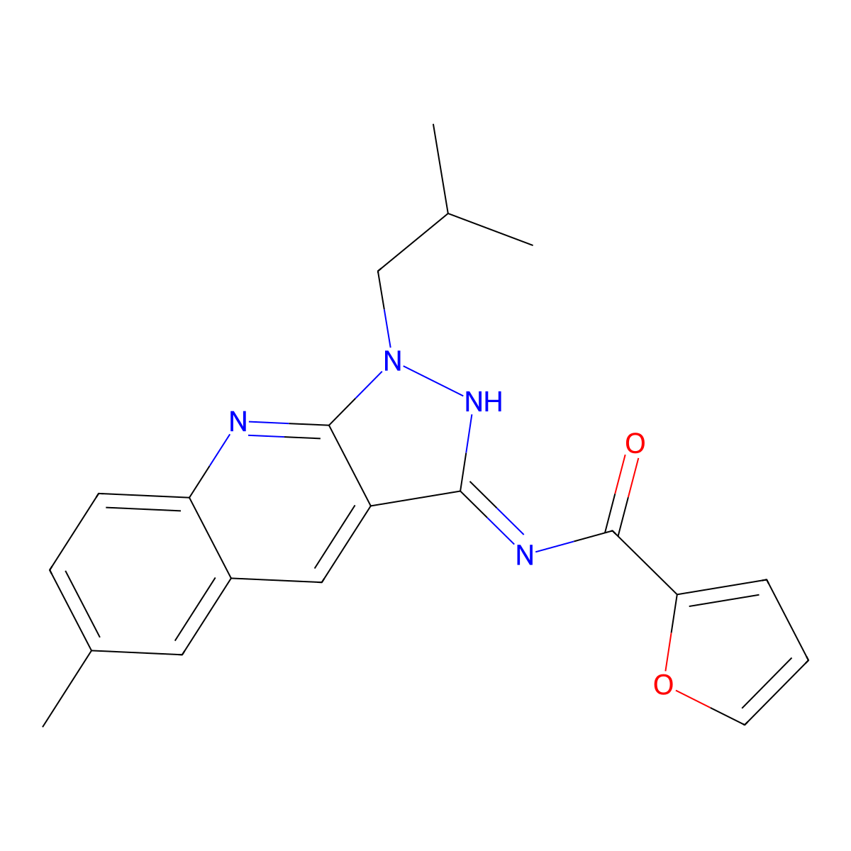 N-[6-methyl-1-(2-methylpropyl)-3-pyrazolo[3,4-b]quinolinyl]-2-furancarboxamide molecular structure, CAS 714286-78-9