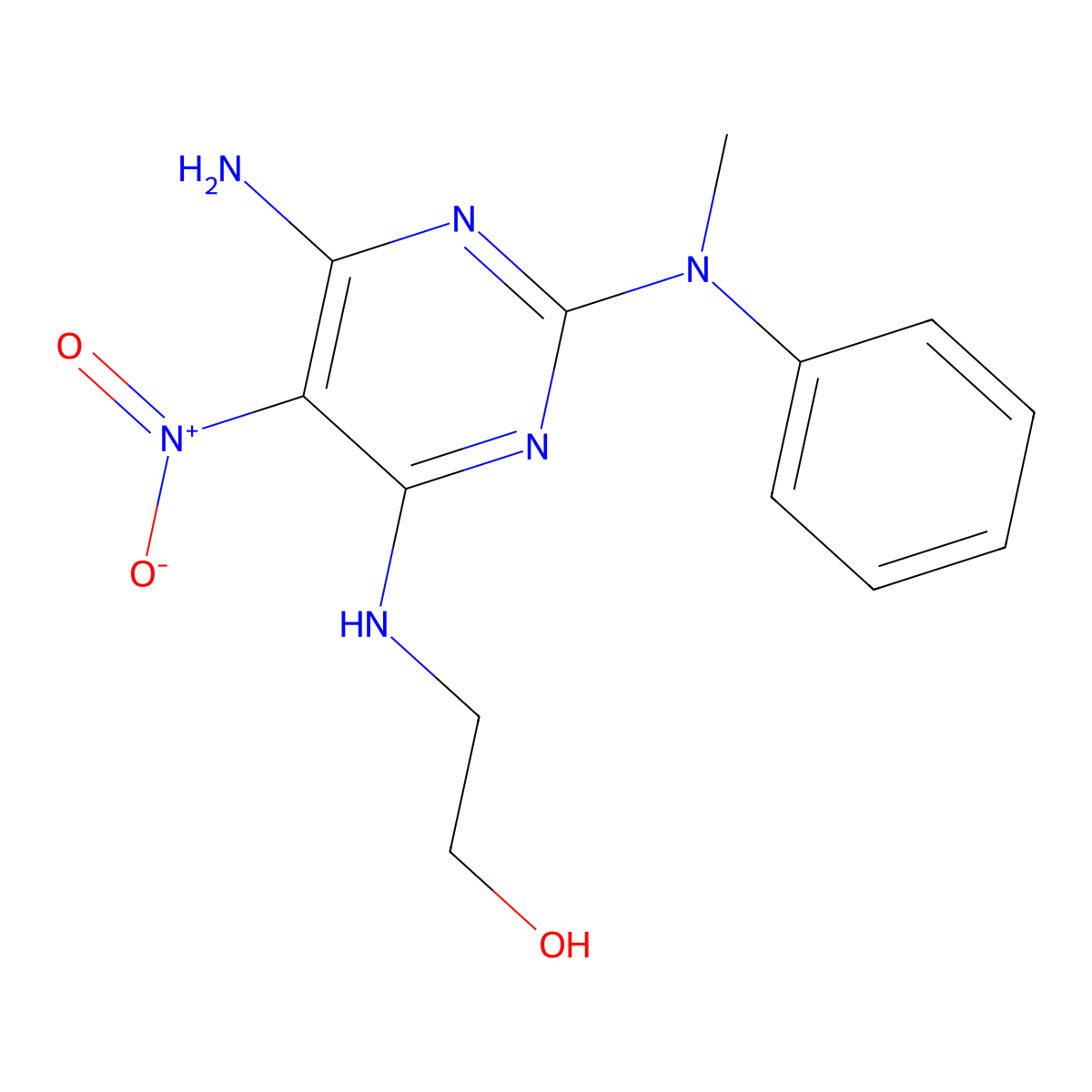 2-[[6-amino-2-(N-methylanilino)-5-nitropyrimidin-4-yl]amino]ethanol molecular structure, CAS 714286-88-1