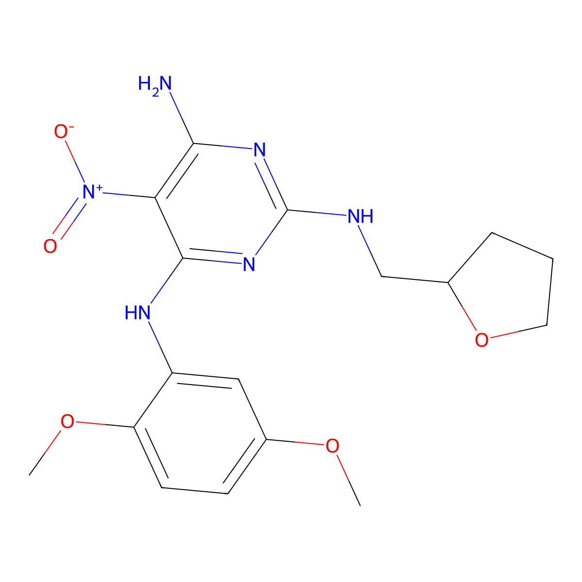 N4-(2,5-dimethoxyphenyl)-5-nitro-N2-[(oxolan-2-yl)methyl]pyrimidine-2,4,6-triamine molecular structure, CAS 714286-92-7