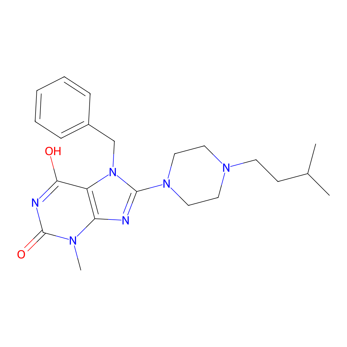 7-Benzyl-3-methyl-8-[4-(3-methylbutyl)piperazin-1-yl]purine-2,6-dione molecular structure, CAS 714286-94-9