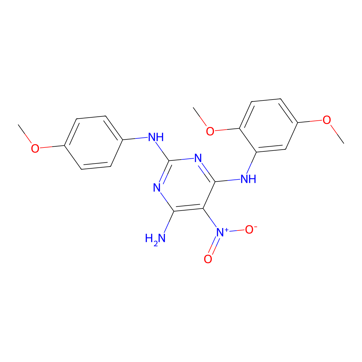 N4-(2,5-dimethoxyphenyl)-N2-(4-methoxyphenyl)-5-nitropyrimidine-2,4,6-triamine molecular structure, CAS 714290-43-4