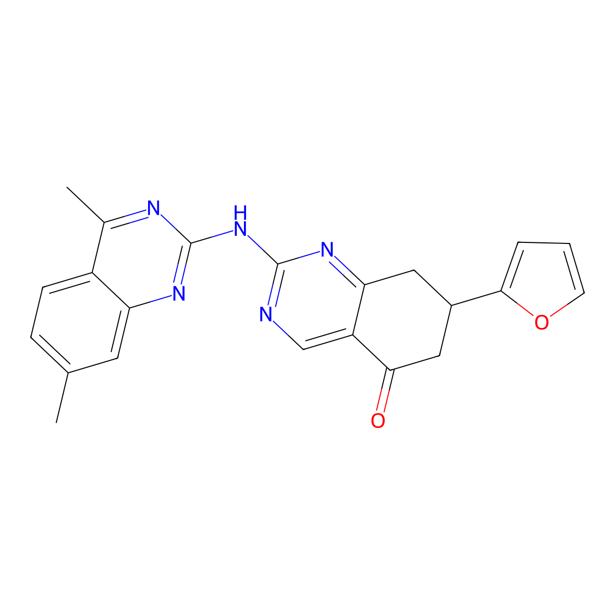 2-[(4,7-dimethylquinazolin-2-yl)amino]-7-(2-furyl)-7,8-dihydroquinazolin-5(6H)-one molecular structure, CAS 714291-01-7