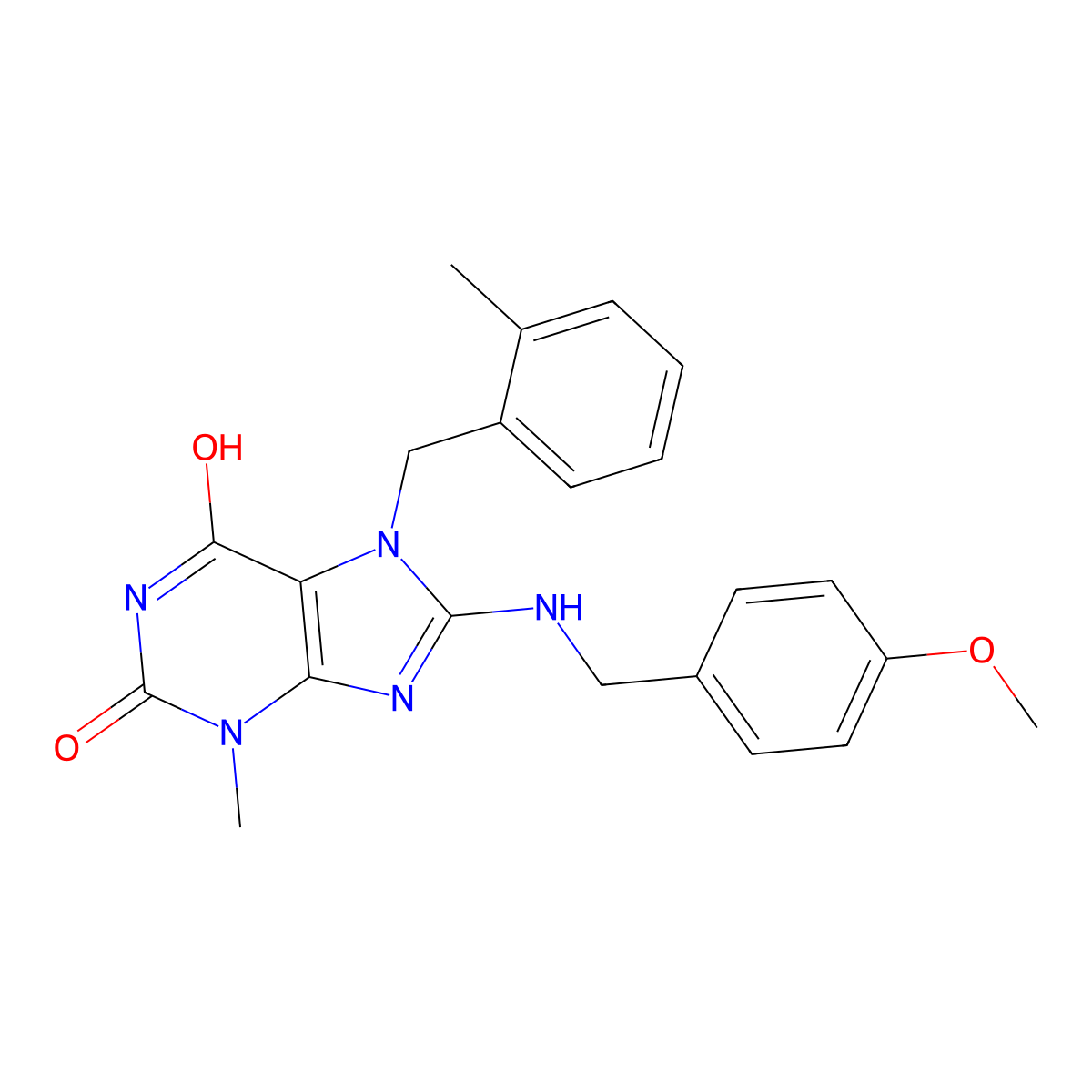 8-[(4-Methoxyphenyl)methylamino]-3-methyl-7-[(2-methylphenyl)methyl]purine-2,6-dione molecular structure, CAS 714291-20-0