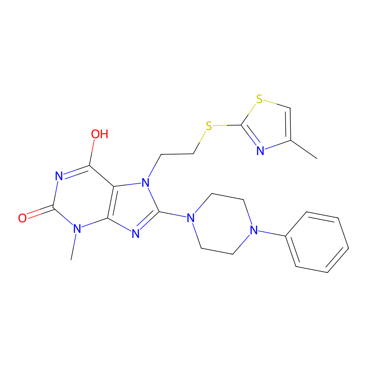 3-Methyl-7-[2-[(4-methyl-1,3-thiazol-2-yl)sulfanyl]ethyl]-8-(4-phenylpiperazin-1-yl)purine-2,6-dione molecular structure, CAS 714292-45-2