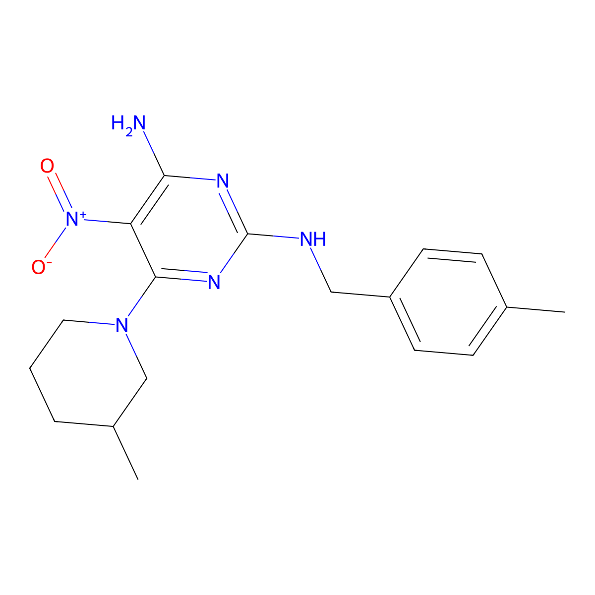 N~2~-(4-methylbenzyl)-6-(3-methylpiperidin-1-yl)-5-nitropyrimidine-2,4-diamine molecular structure, CAS 714292-77-0