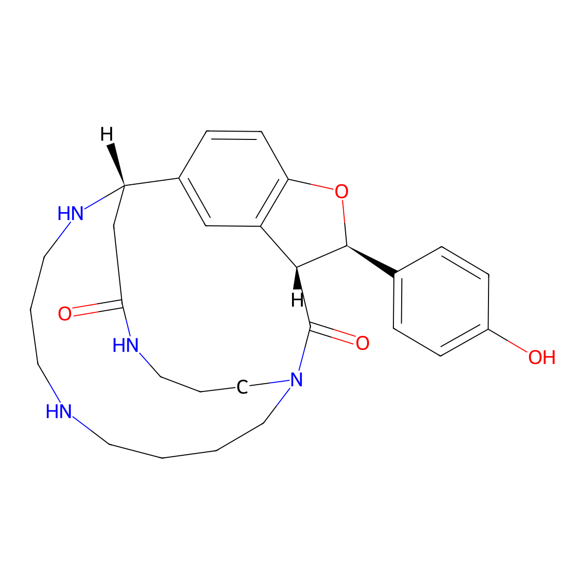 (3R,3aR,15S)-3,3a,6,7,8,9,10,11,12,13,14,15-Dodecahydro-3-(4-hydroxyphenyl)-4H-1,16-etheno-5,15-(propaniminoethano)furo(3,4-l)(1,5,10)triazacyclohexadecine-4,21-dione molecular structure, CAS 71461-13-7