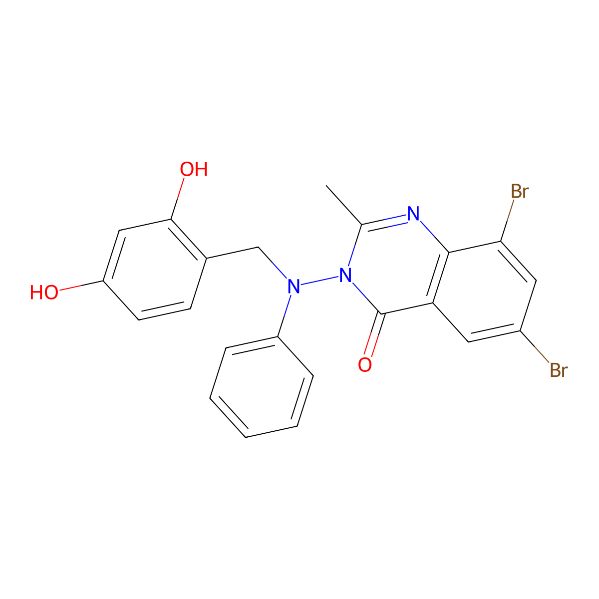 4(3H)-Quinazolinone, 6,8-dibromo-3-(((2,4-dihydroxyphenyl)methyl)phenylamino)-2-methyl- molecular structure, CAS 71477-00-4