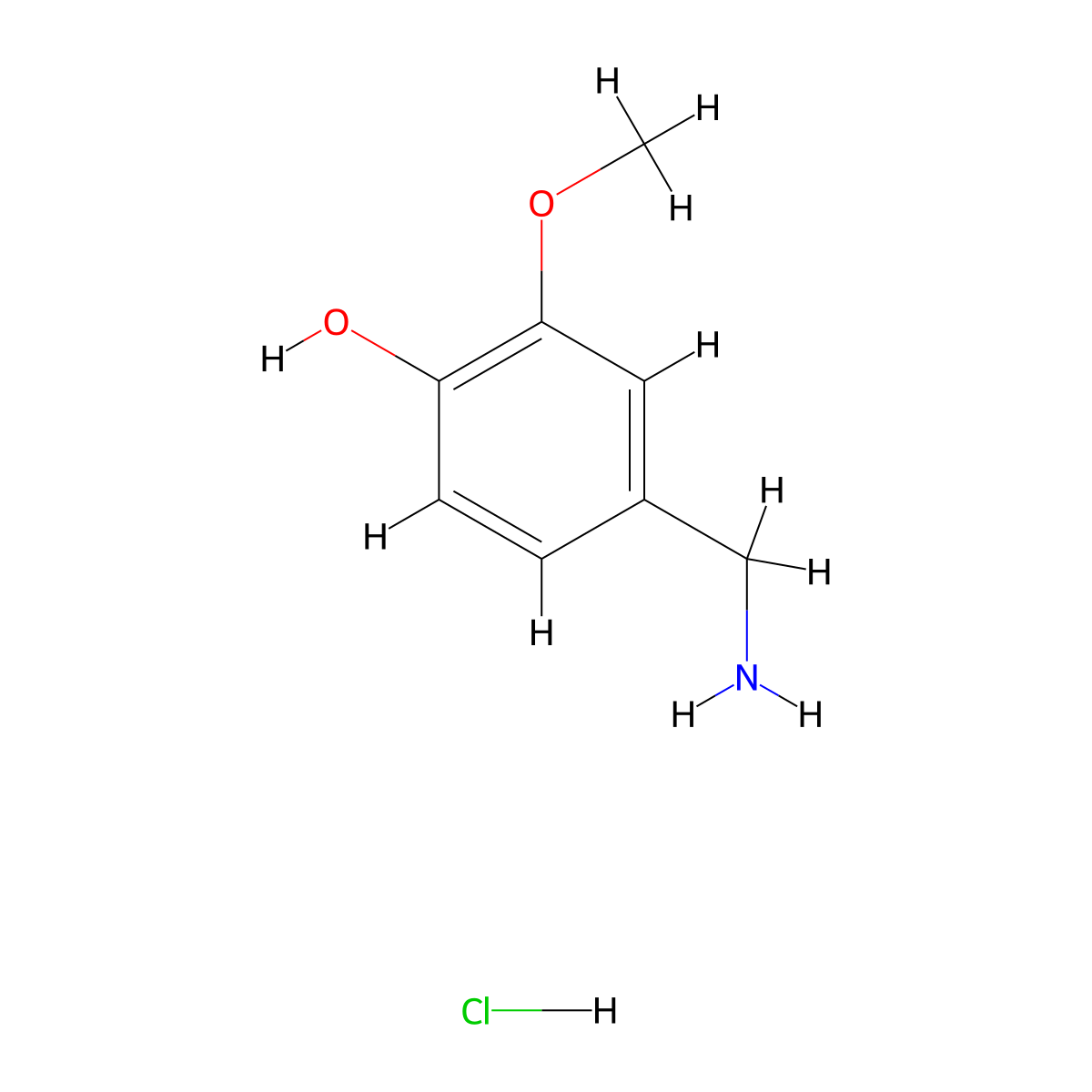 Phenol, 4-(aminomethyl)-2-methoxy-, hydrochloride (1:1) molecular structure, CAS 7149-10-2