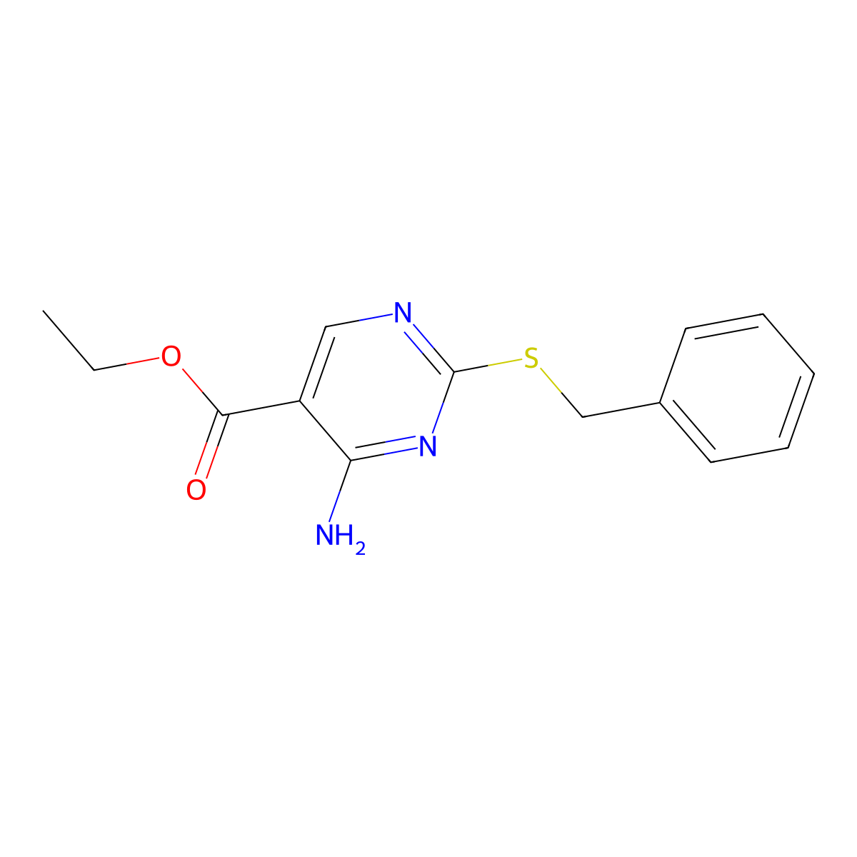 5-Pyrimidinecarboxylic acid, 4-amino-2-[(phenylmethyl)thio]-, ethyl ester molecular structure, CAS 7149-62-4