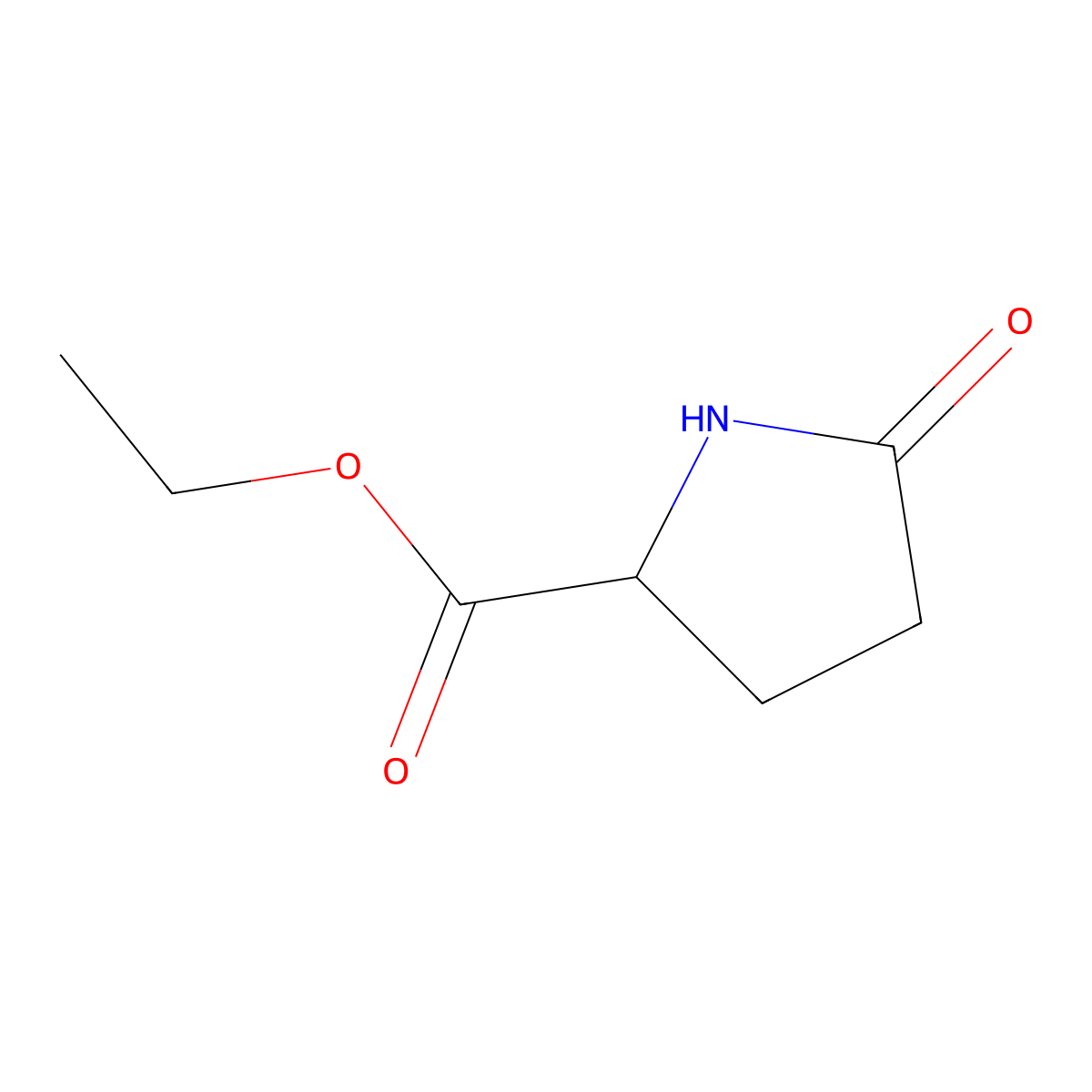 Ethyl 5-oxo-L-prolinate molecular structure, CAS 7149-65-7