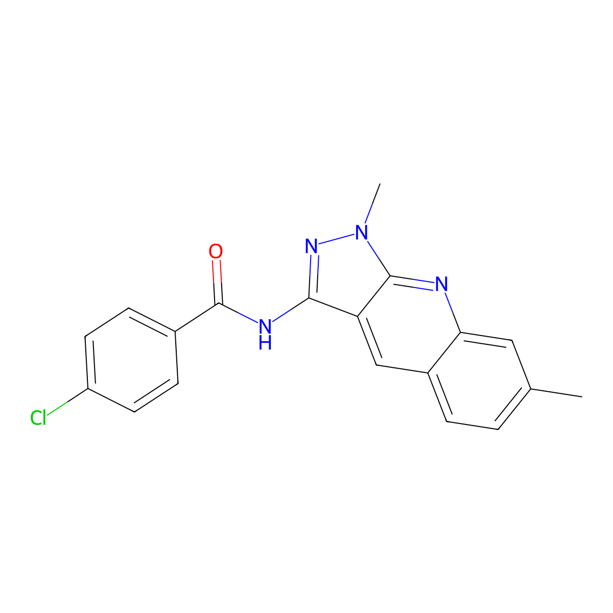 4-chloro-N-(1,7-dimethylpyrazolo[3,4-b]quinolin-3-yl)benzamide molecular structure, CAS 714916-02-6