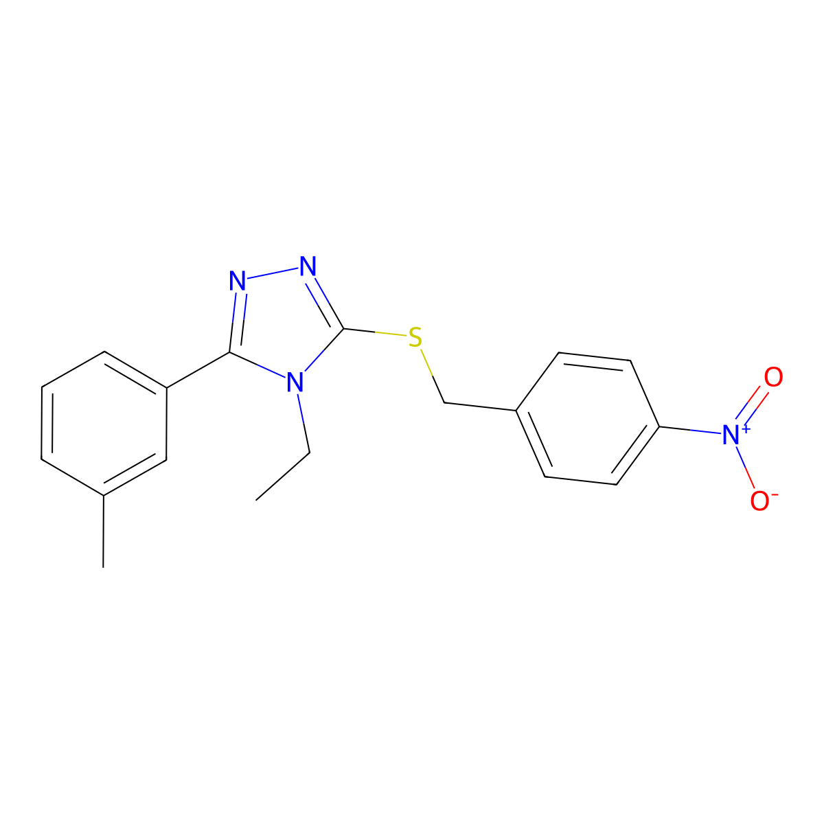 4-Ethyl-3-(3-methylphenyl)-5-[(4-nitrophenyl)methylsulfanyl]-1,2,4-triazole molecular structure, CAS 714916-12-8