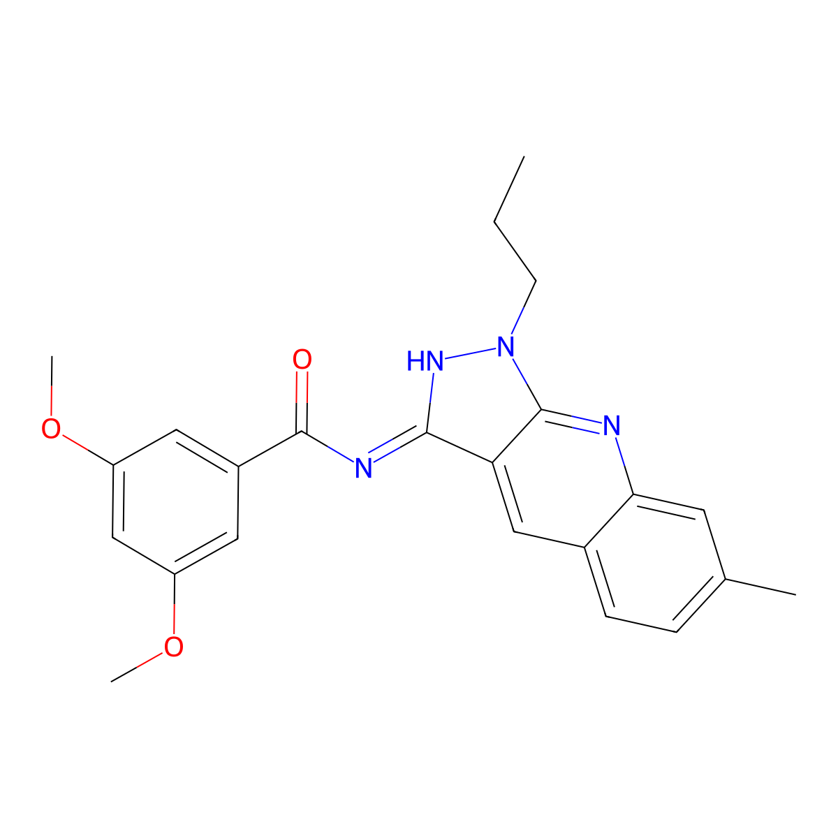 3,5-dimethoxy-N-(7-methyl-1-propyl-1H-pyrazolo[3,4-b]quinolin-3-yl)benzamide molecular structure, CAS 714916-74-2