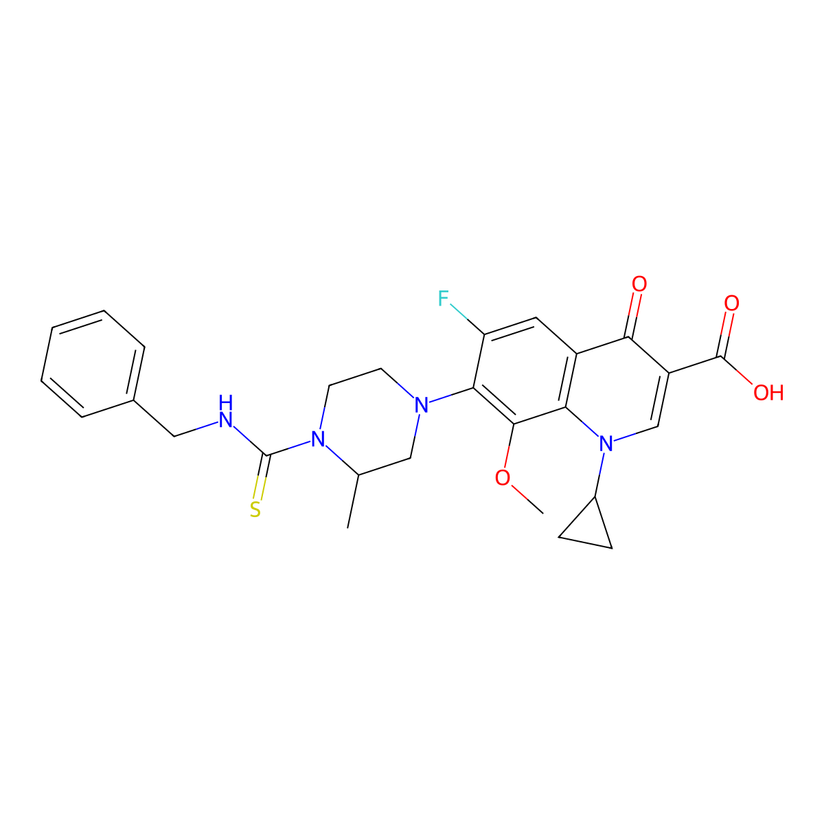 7-[4-(Benzylcarbamothioyl)-3-methylpiperazin-1-yl]-1-cyclopropyl-6-fluoro-8-methoxy-4-oxoquinoline-3-carboxylic acid molecular structure, CAS 714918-68-0