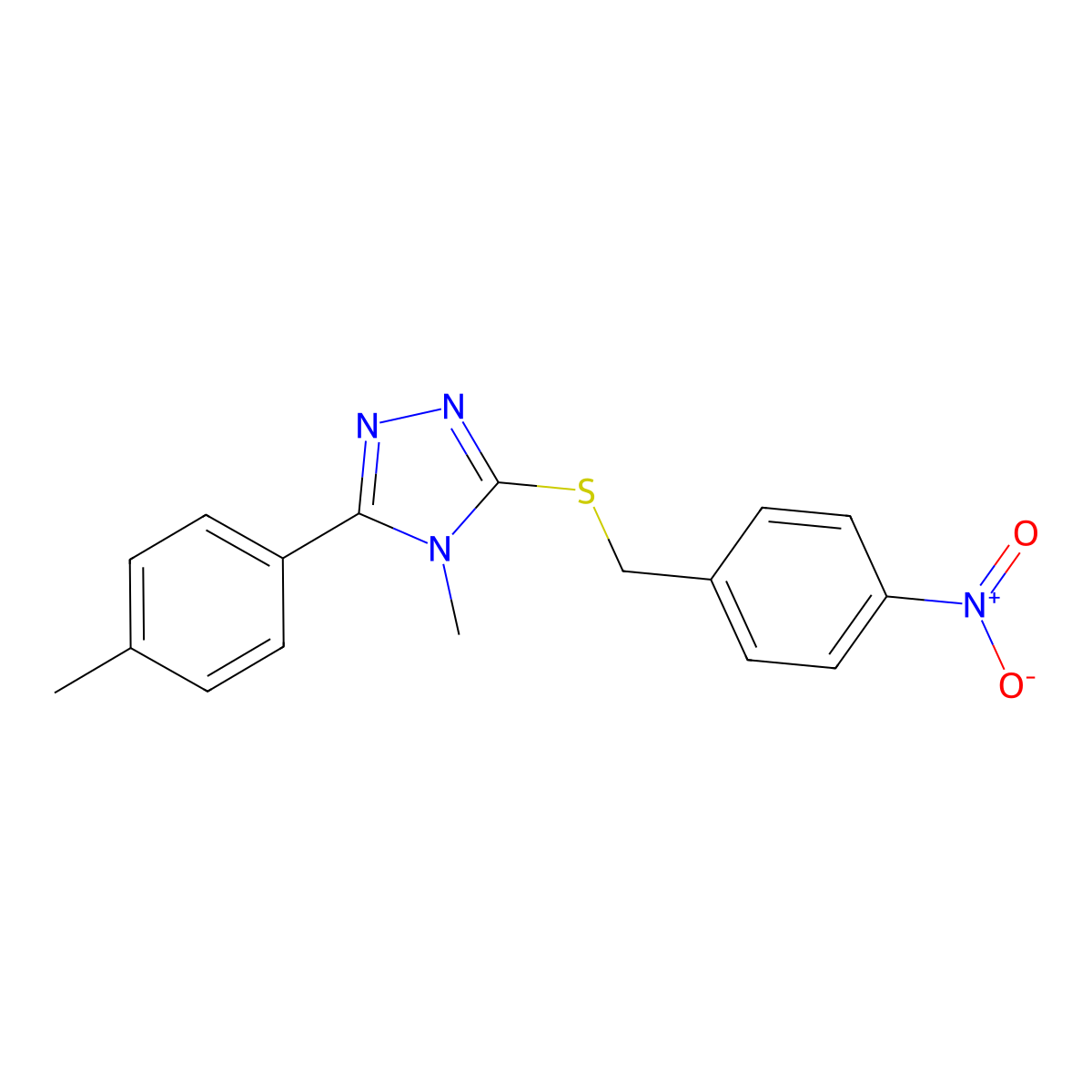 4-Methyl-3-(4-methylphenyl)-5-[(4-nitrophenyl)methylsulfanyl]-1,2,4-triazole molecular structure, CAS 714920-59-9