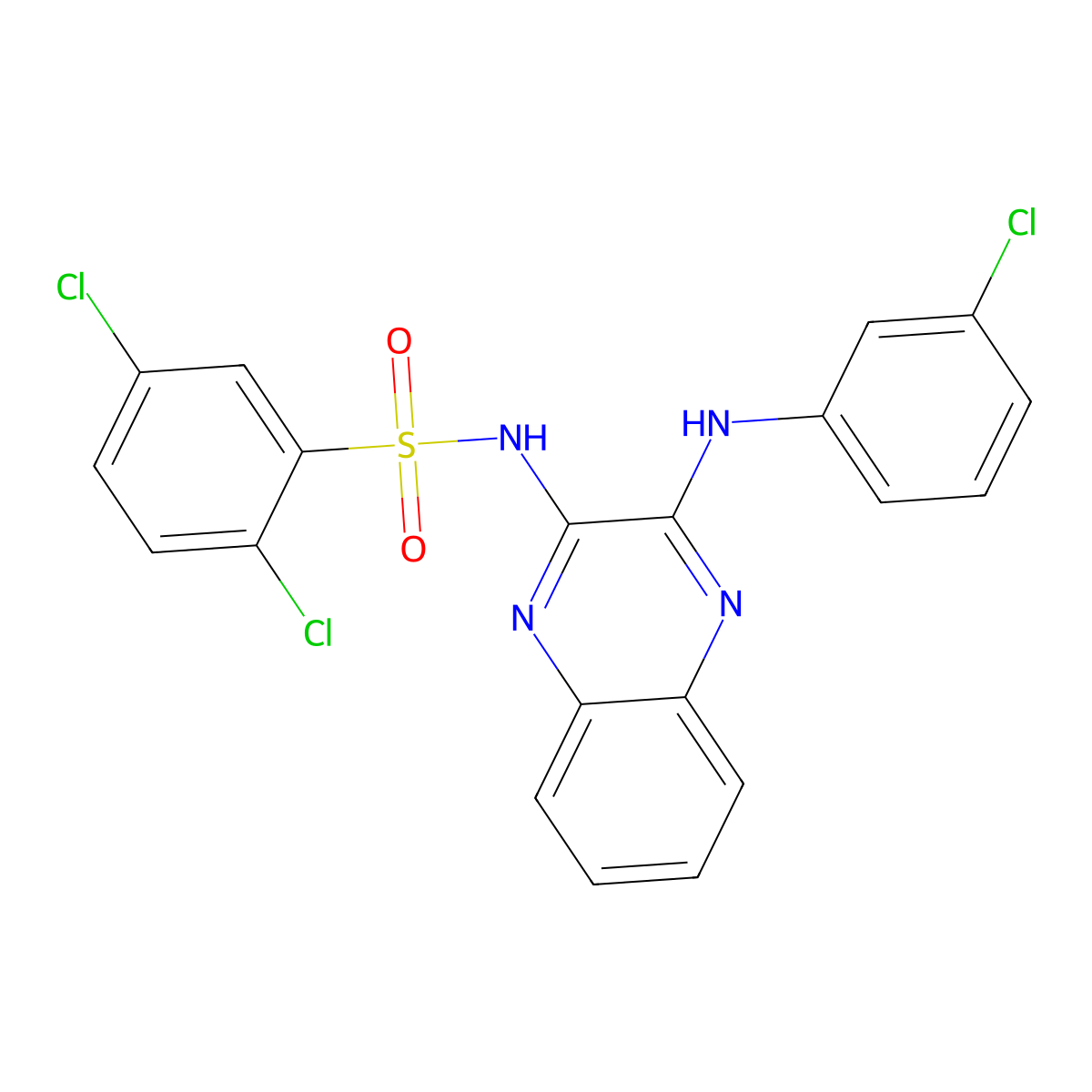 2,5-dichloro-N-{3-[(3-chlorophenyl)amino]quinoxalin-2-yl}benzenesulfonamide molecular structure, CAS 714920-69-1