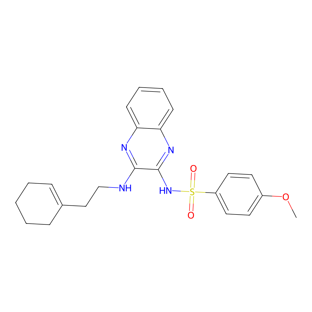 N-(3-((2-(cyclohex-1-en-1-yl)ethyl)amino)quinoxalin-2-yl)-4-methoxybenzenesulfonamide molecular structure, CAS 714921-57-0