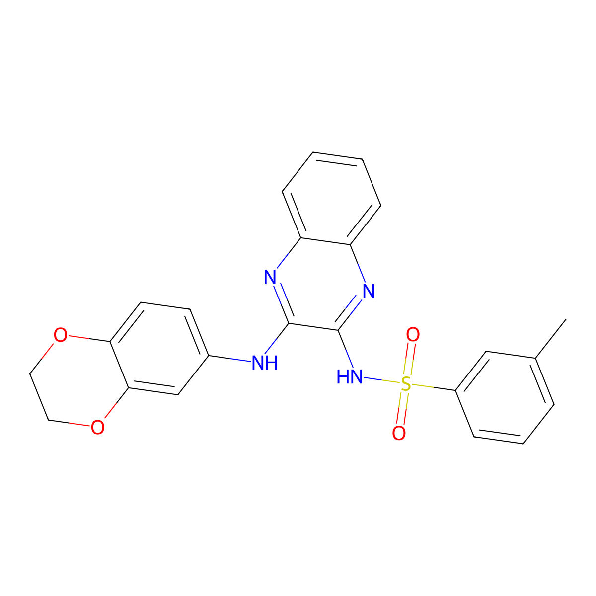 N-[3-(2,3-dihydro-1,4-benzodioxin-6-ylamino)quinoxalin-2-yl]-3-methylbenzenesulfonamide molecular structure, CAS 714923-83-8