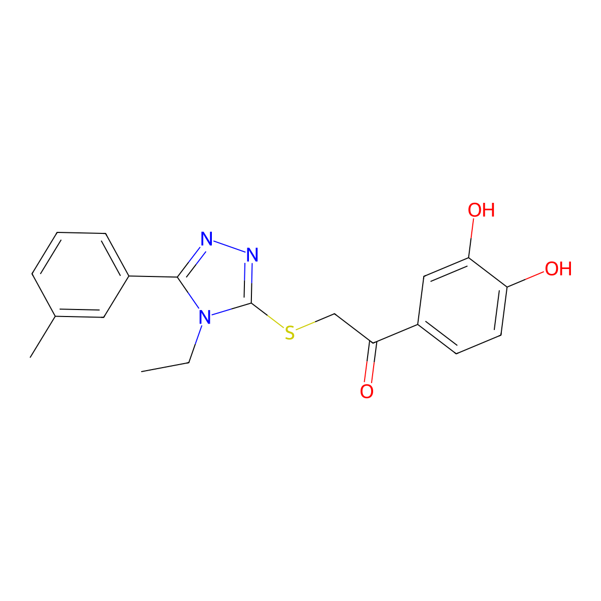 1-(3,4-Dihydroxyphenyl)-2-((4-ethyl-5-(m-tolyl)-4H-1,2,4-triazol-3-yl)thio)ethanone molecular structure, CAS 714924-44-4