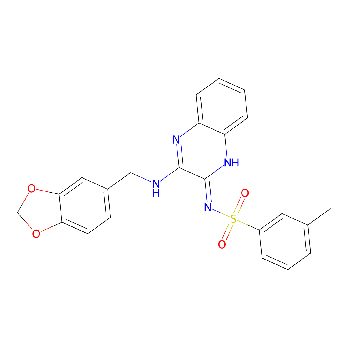 N-[3-(1,3-benzodioxol-5-ylmethylamino)quinoxalin-2-yl]-3-methylbenzenesulfonamide molecular structure, CAS 714925-44-7