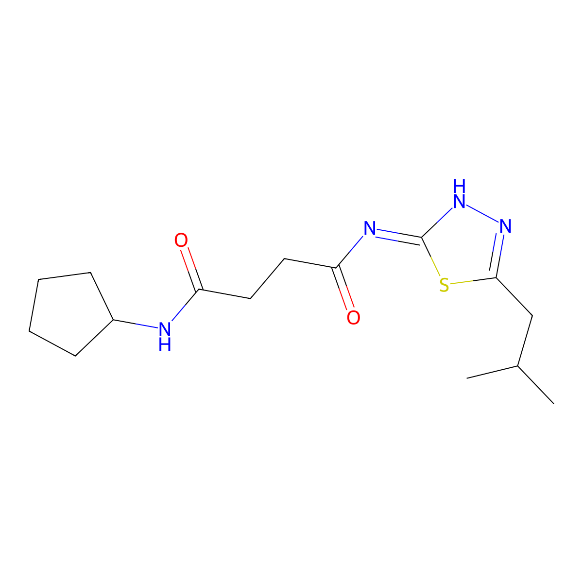 N-cyclopentyl-N'-[5-(2-methylpropyl)-1,3,4-thiadiazol-2-yl]butanediamide molecular structure, CAS 714925-79-8