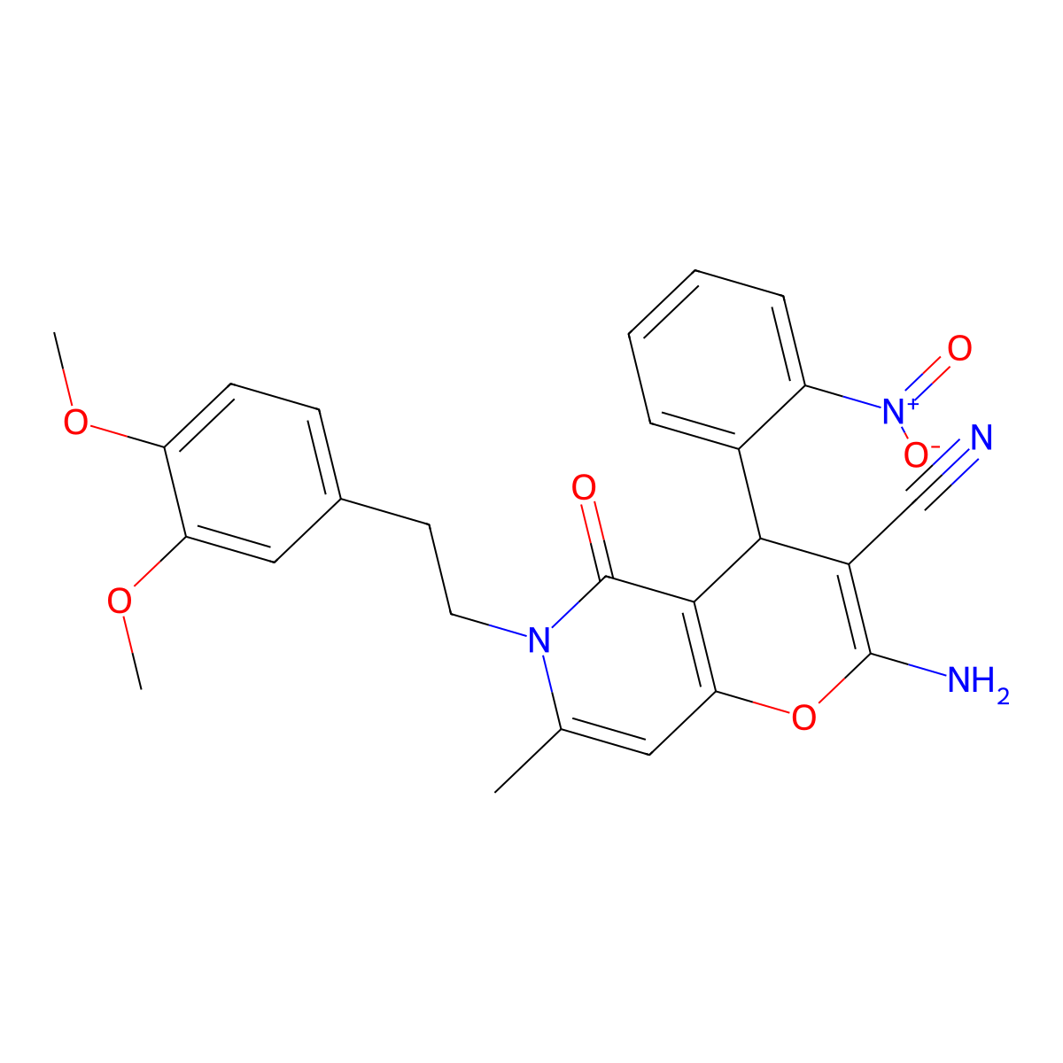 2-amino-6-(3,4-dimethoxyphenethyl)-7-methyl-4-(2-nitrophenyl)-5-oxo-5,6-dihydro-4H-pyrano[3,2-c]pyridine-3-carbonitrile molecular structure, CAS 714926-65-5