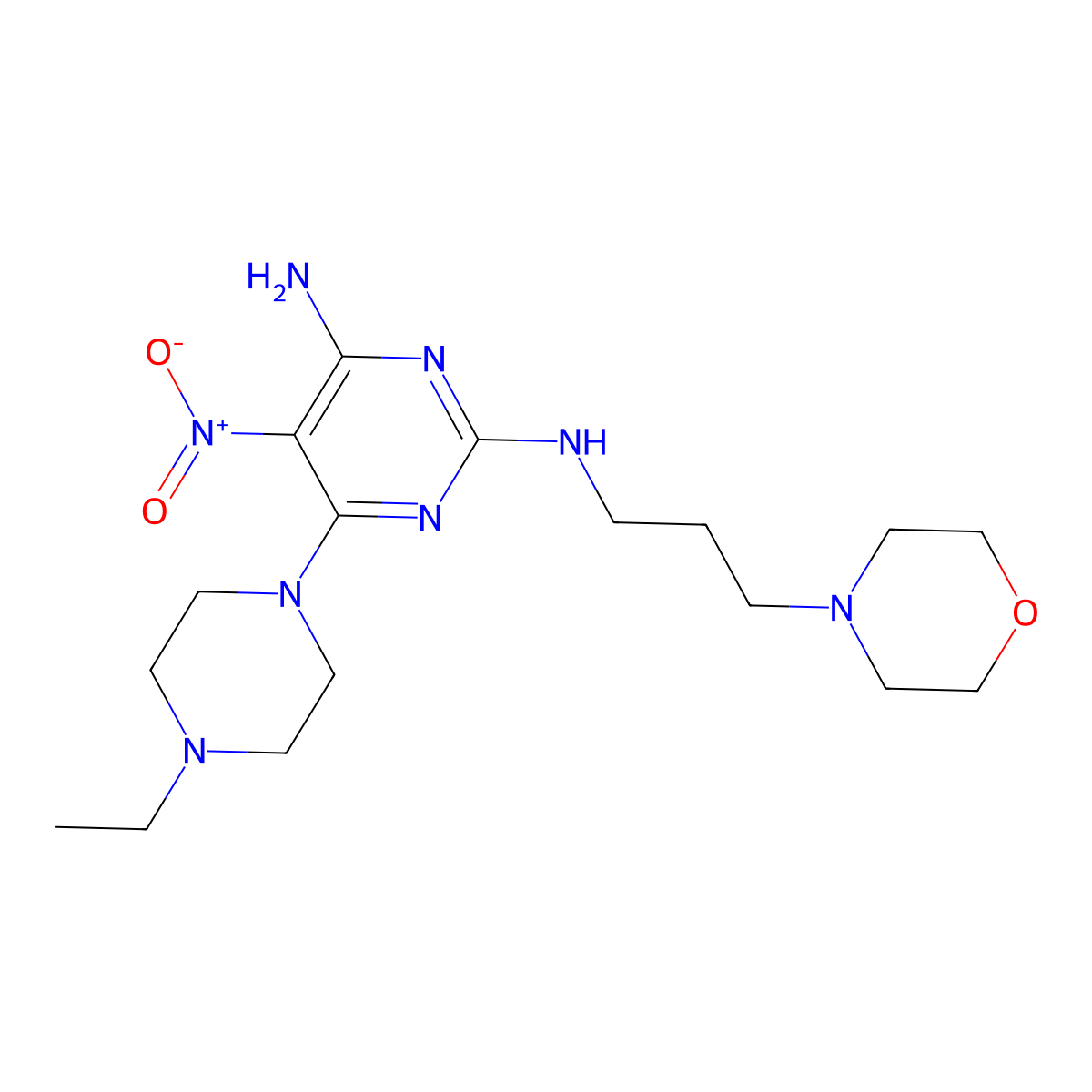 6-(4-ethylpiperazin-1-yl)-N2-(3-morpholinopropyl)-5-nitropyrimidine-2,4-diamine molecular structure, CAS 714928-51-5