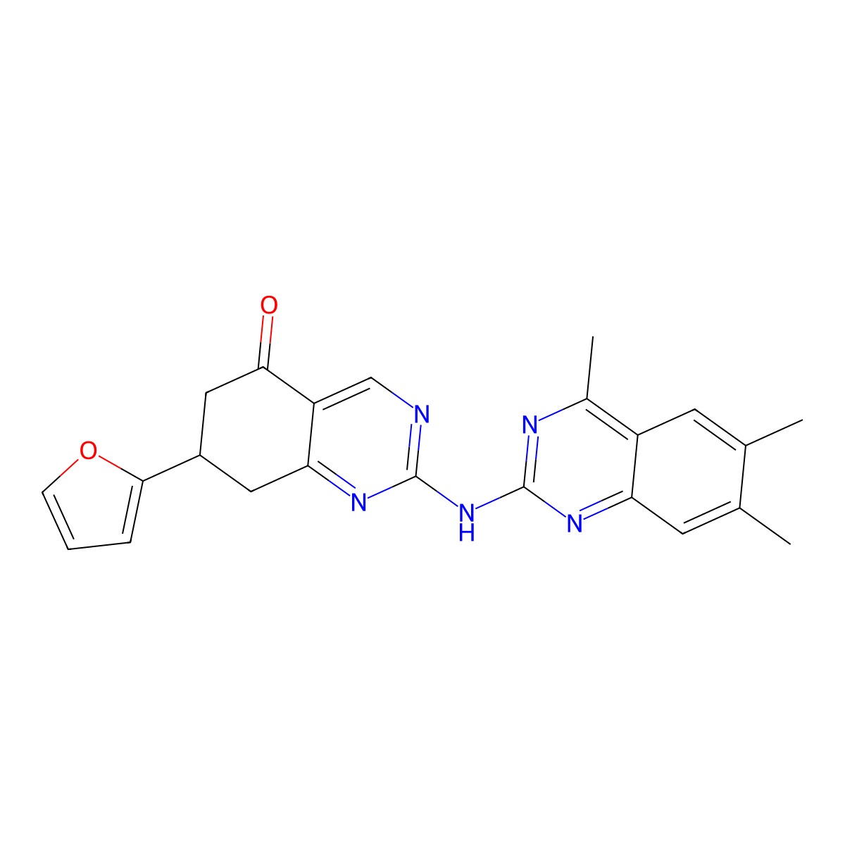 7-(furan-2-yl)-2-[(4,6,7-trimethylquinazolin-2-yl)amino]-7,8-dihydroquinazolin-5(6H)-one molecular structure, CAS 714928-56-0