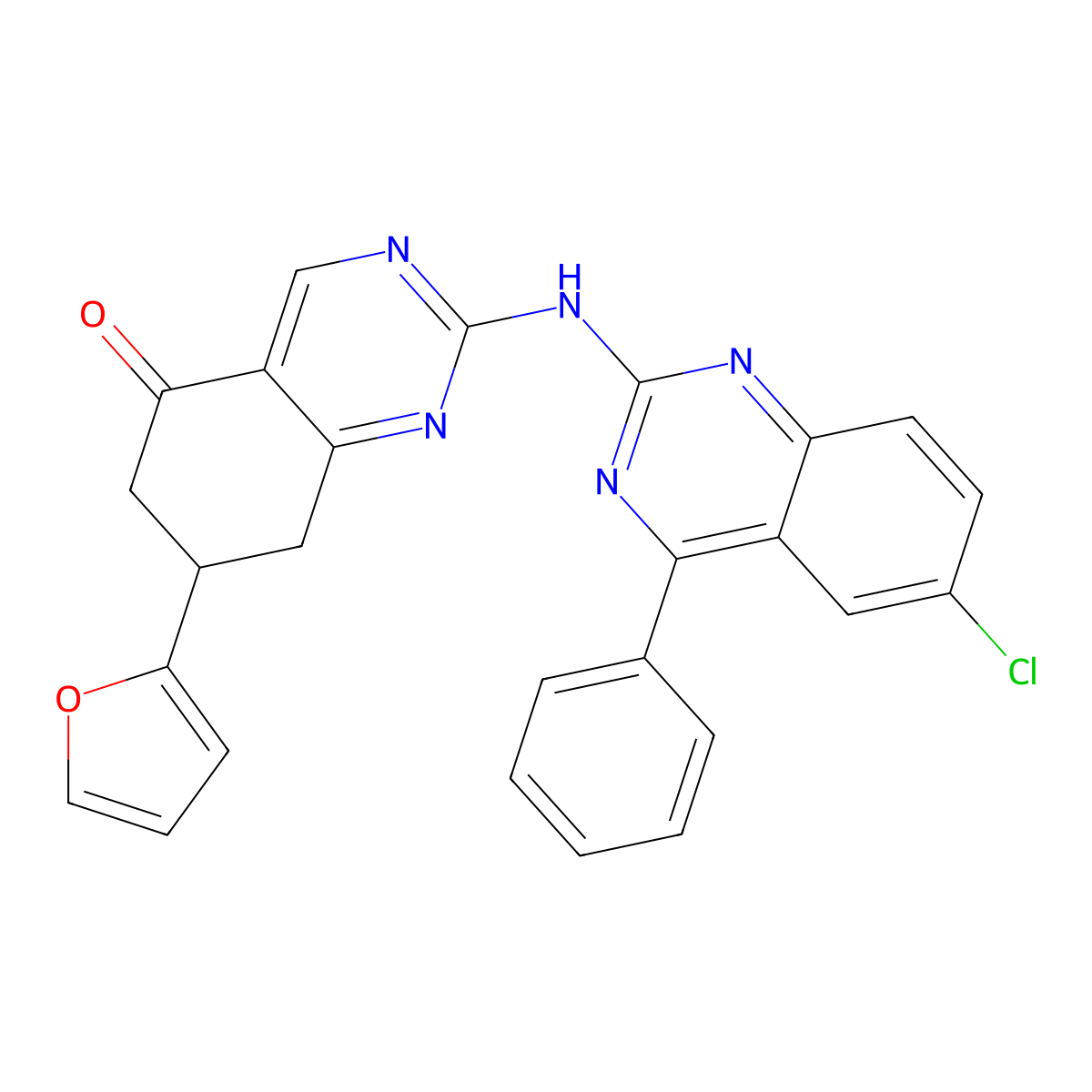 2-[(6-chloro-4-phenylquinazolin-2-yl)amino]-7-(2-furyl)-7,8-dihydroquinazolin-5(6H)-one molecular structure, CAS 714930-34-4