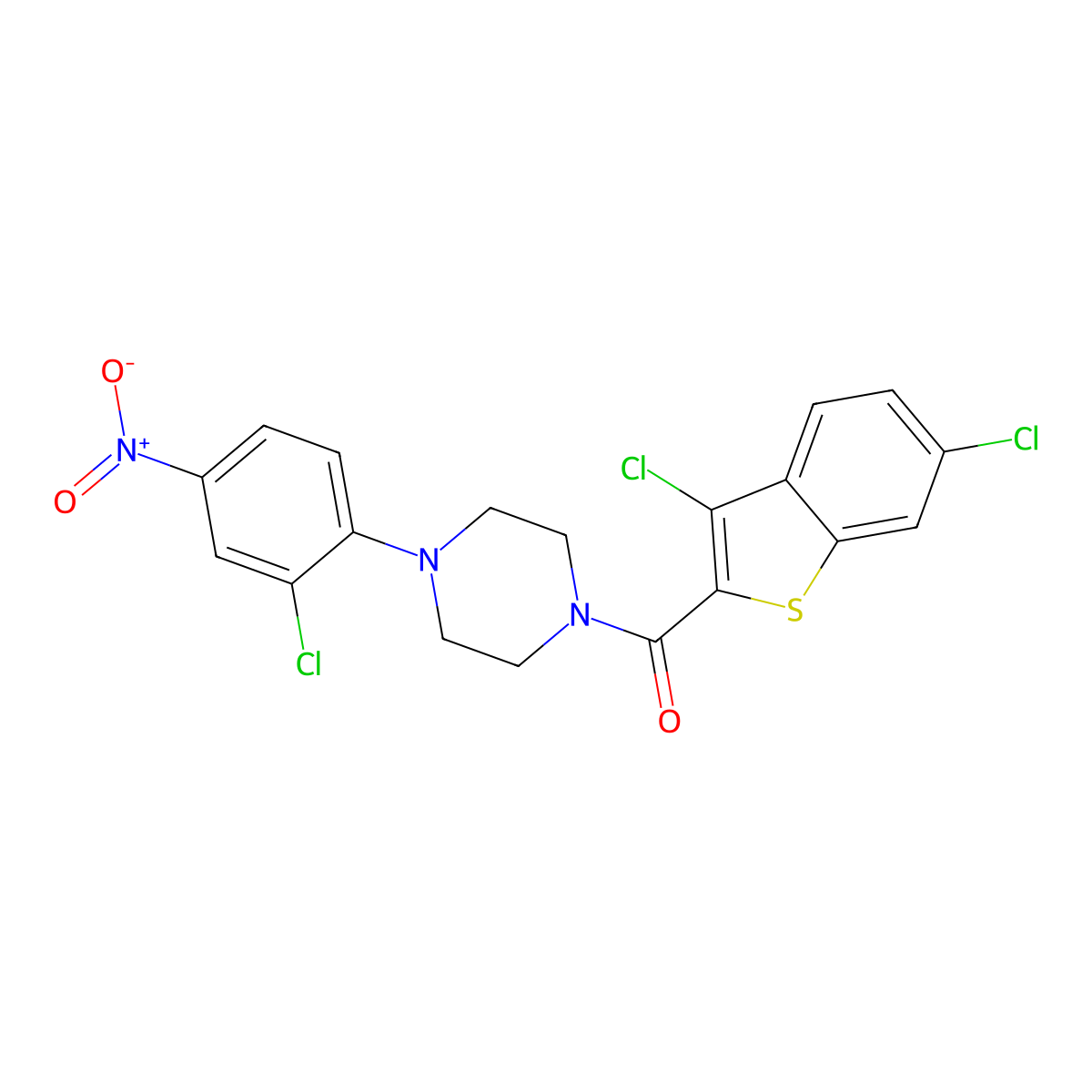 [4-(2-Chloro-4-nitrophenyl)piperazin-1-yl]-(3,6-dichloro-1-benzothiophen-2-yl)methanone molecular structure, CAS 714930-38-8